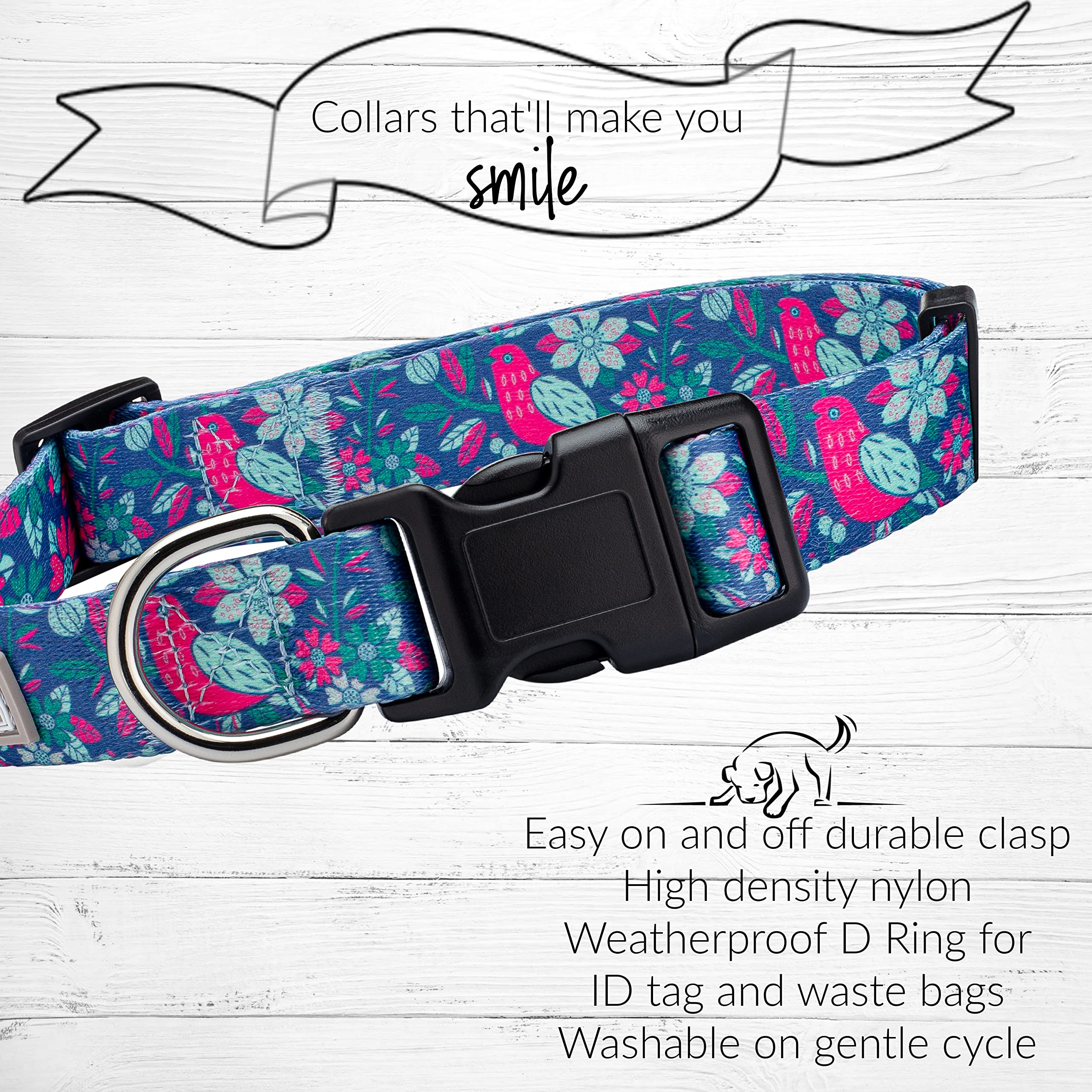 Lucky Love Dog Collar And Leash Combo| Vivid Floral Matching Girl Dog Leash And Collar Set For Medium Dogs - Carriebelle, Medium