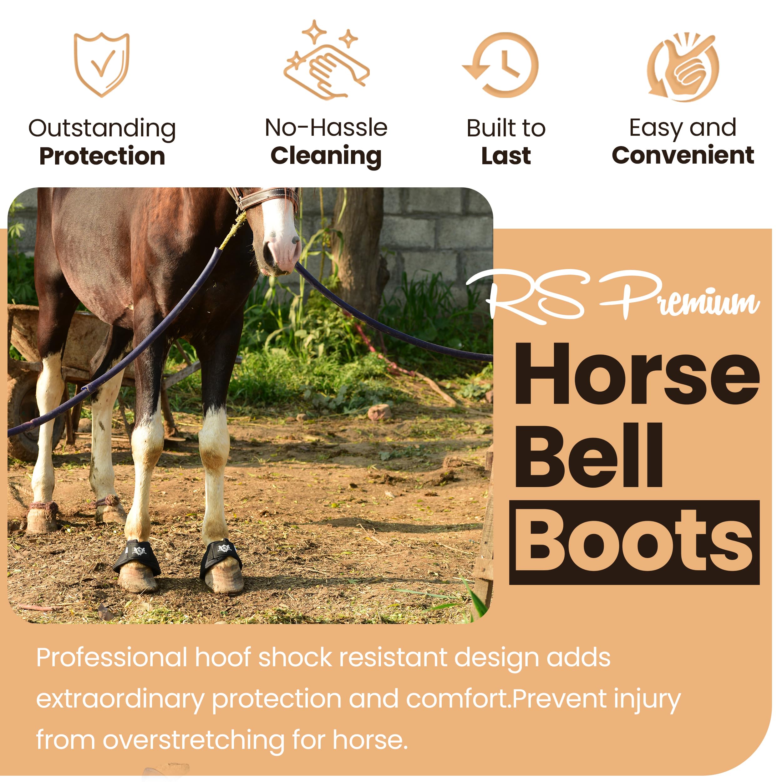 Rs Premium Horses Horse Bell Boots (Black, Medium)