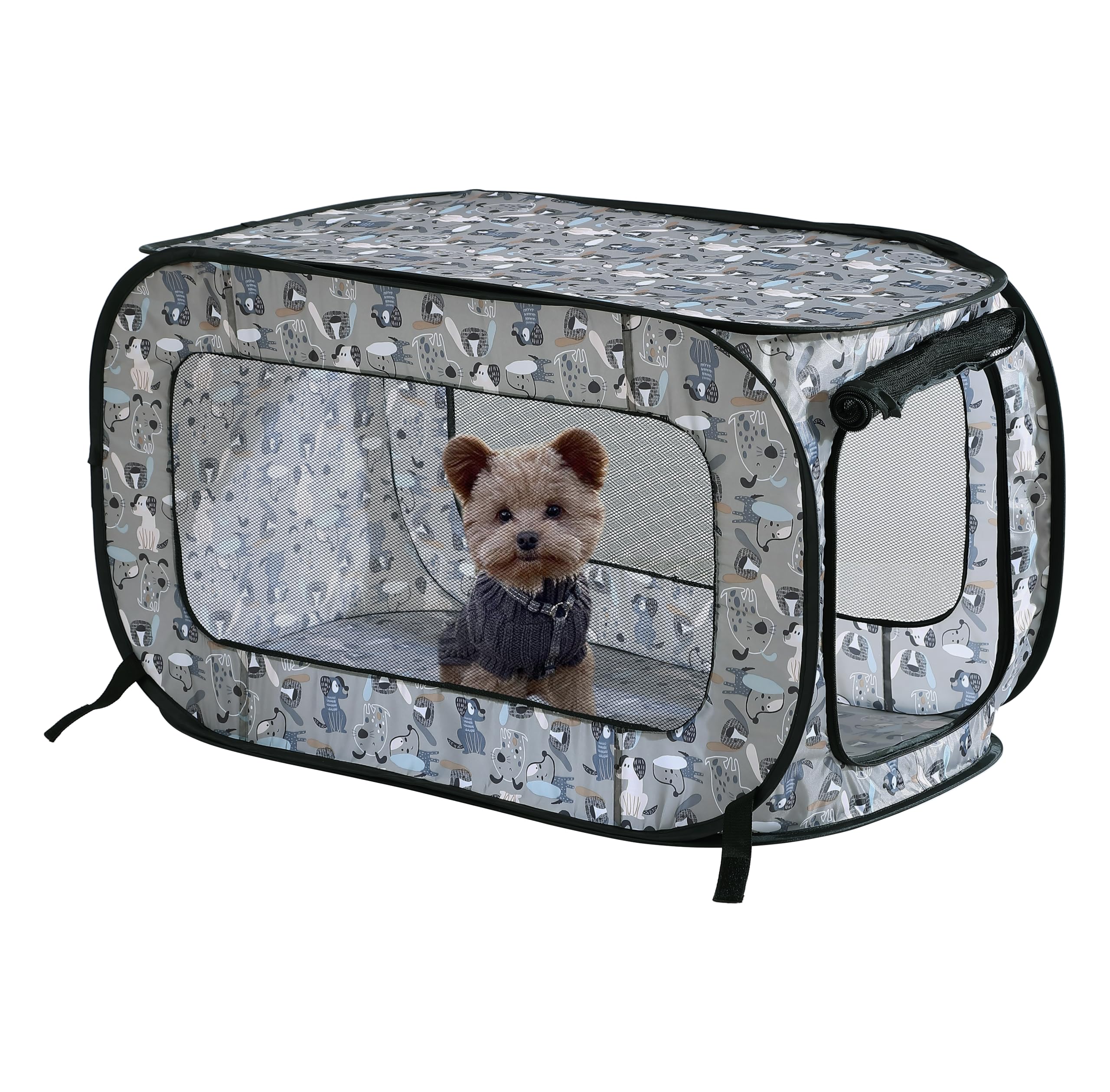 Beatrice Home Fashions Portable, Collapsible, Pop Up Kennel Travel Cat And Dog Crate, 24' L X 16.6' W X 16' H, Tail Waggers