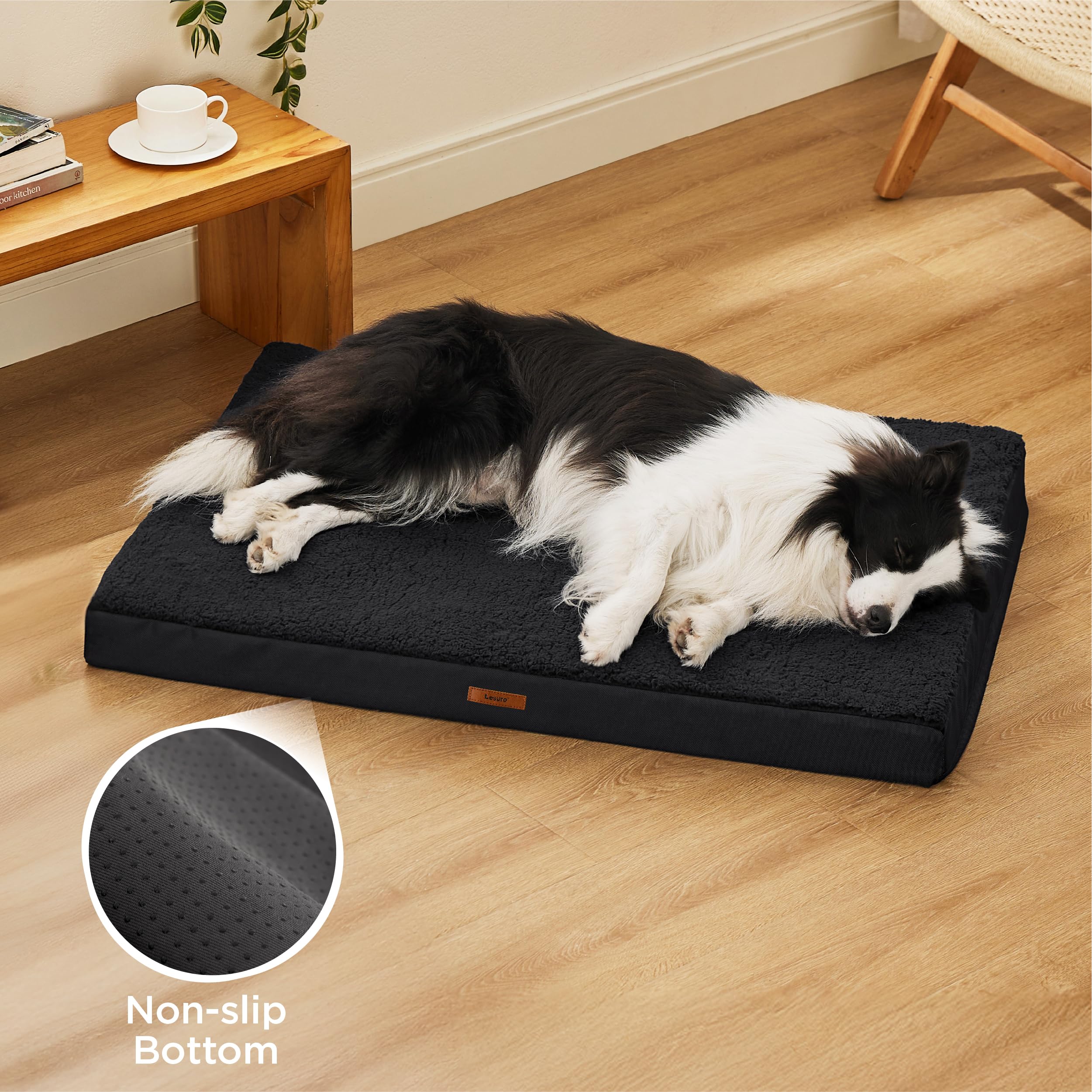 Lesure Dog Bed Cover Large Washable Replacement Cover For Orthopedic Pet Mat 36X27X3 Inches, Black