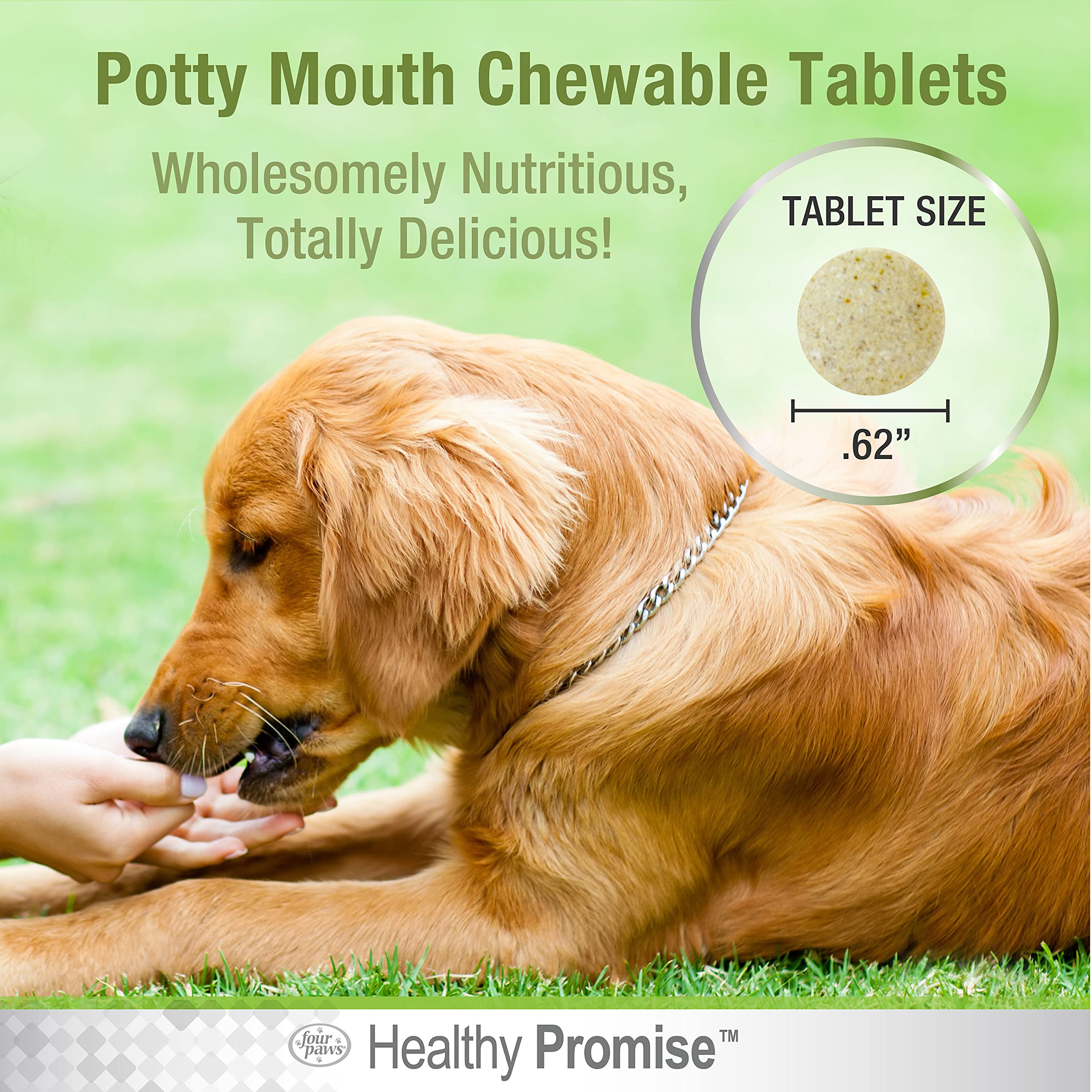 Four Paws Potty Mouth Tablets - Coprophagia Deterrent for Dogs, 90 Count, Healthy Promise, Stops Stool Eating