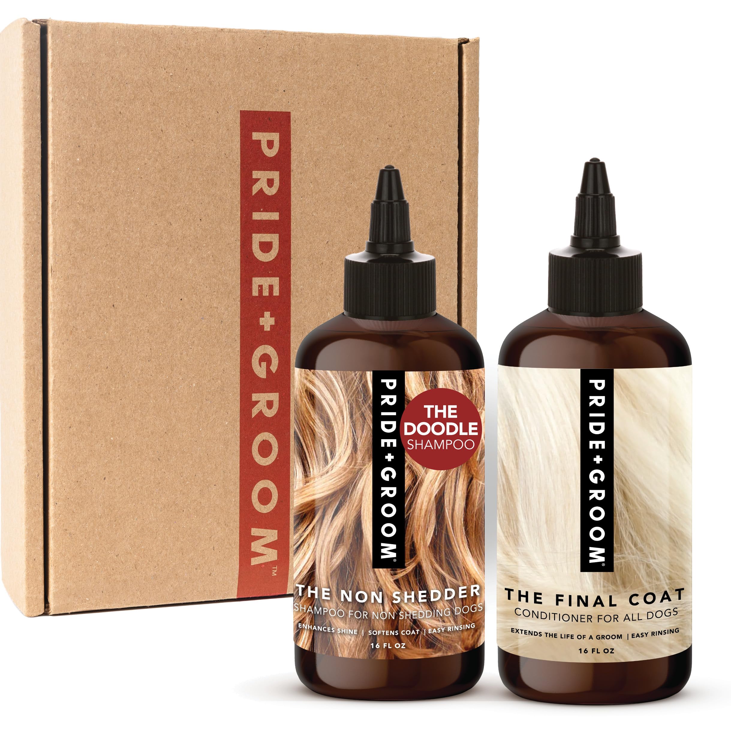 Pride And Groom The Non Shedder Box Set - Dog Shampoo & Conditioner With All Natural Blend Of Essential Oils & Ingredients To He