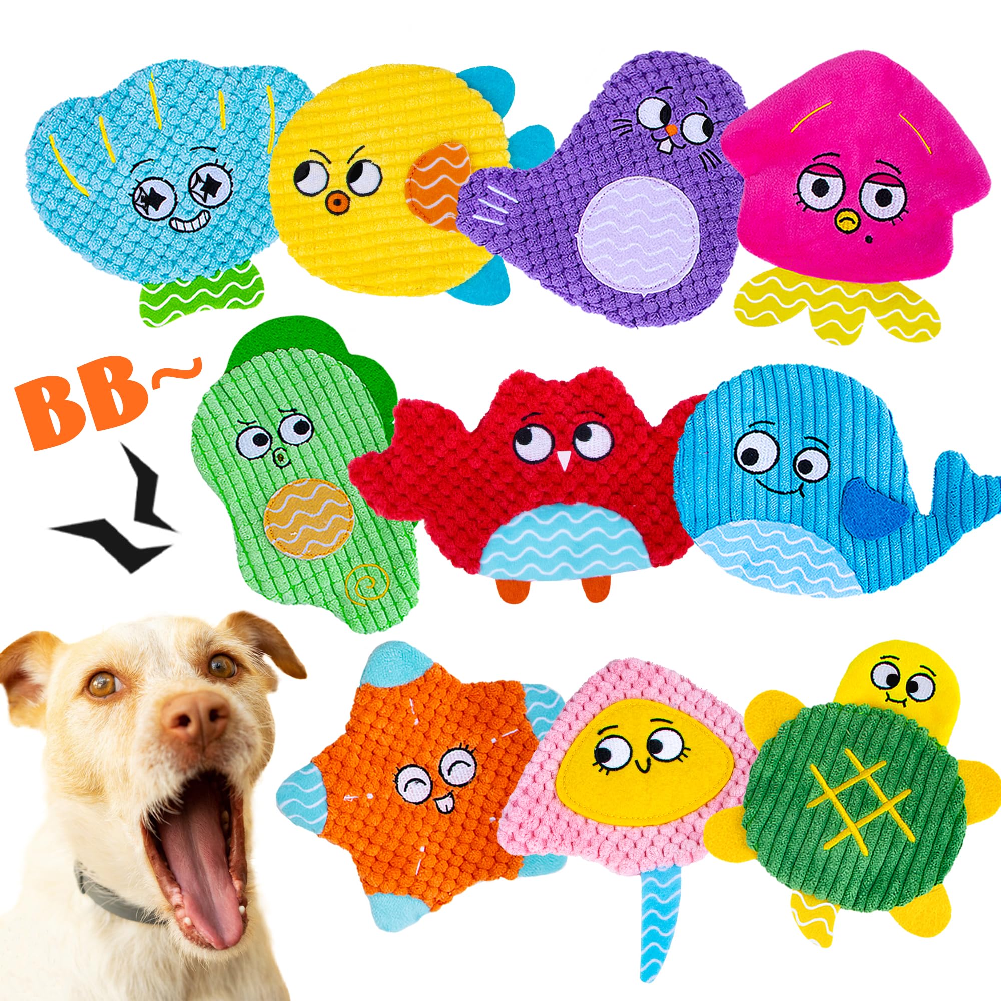 Hoesda Squeaky No Stuffing Dog Toys 10 Pack,Crinkle Dog Toys For Small Medium Breed,Durable Plush Dog Toys,Cute Animal Stuffless