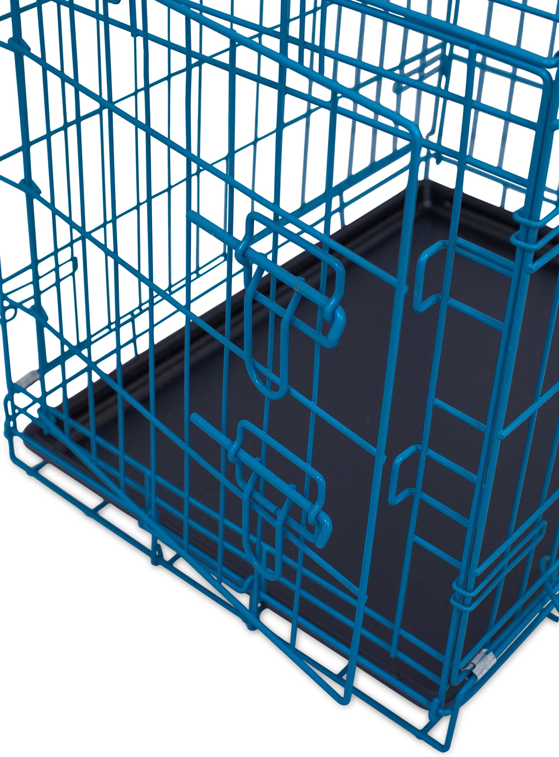 Internet'S Best Double Door Steel Crates Collapsible And Foldable Wire Dog Kennel, 24 Inch (Small), Blue