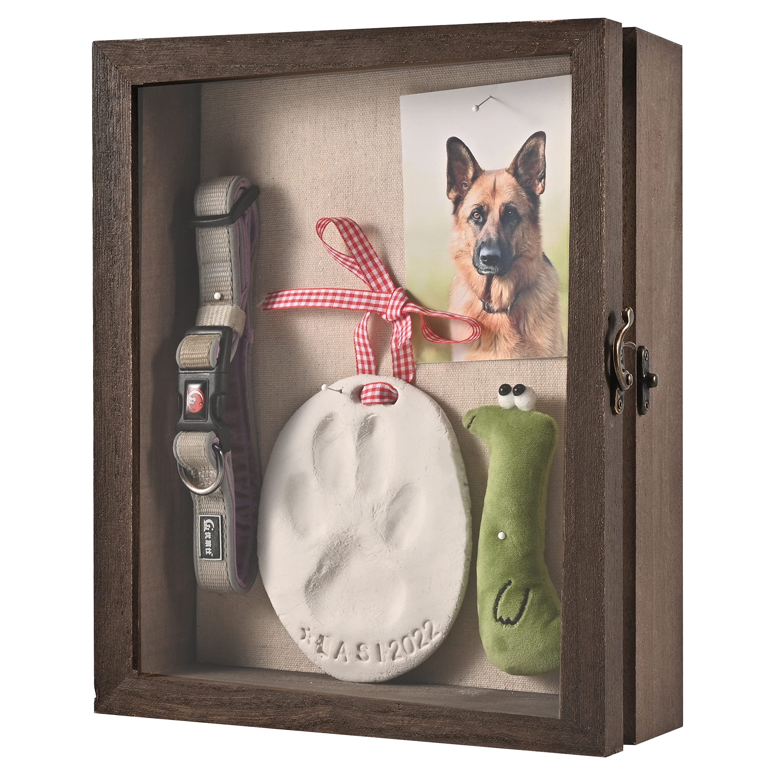 Gognlvn Pet Memorial Shadow Box With Clay Paw Print Impression Kit,Dog Wood Picture Frame Ornament As Loss Pet Keepsake And Gift