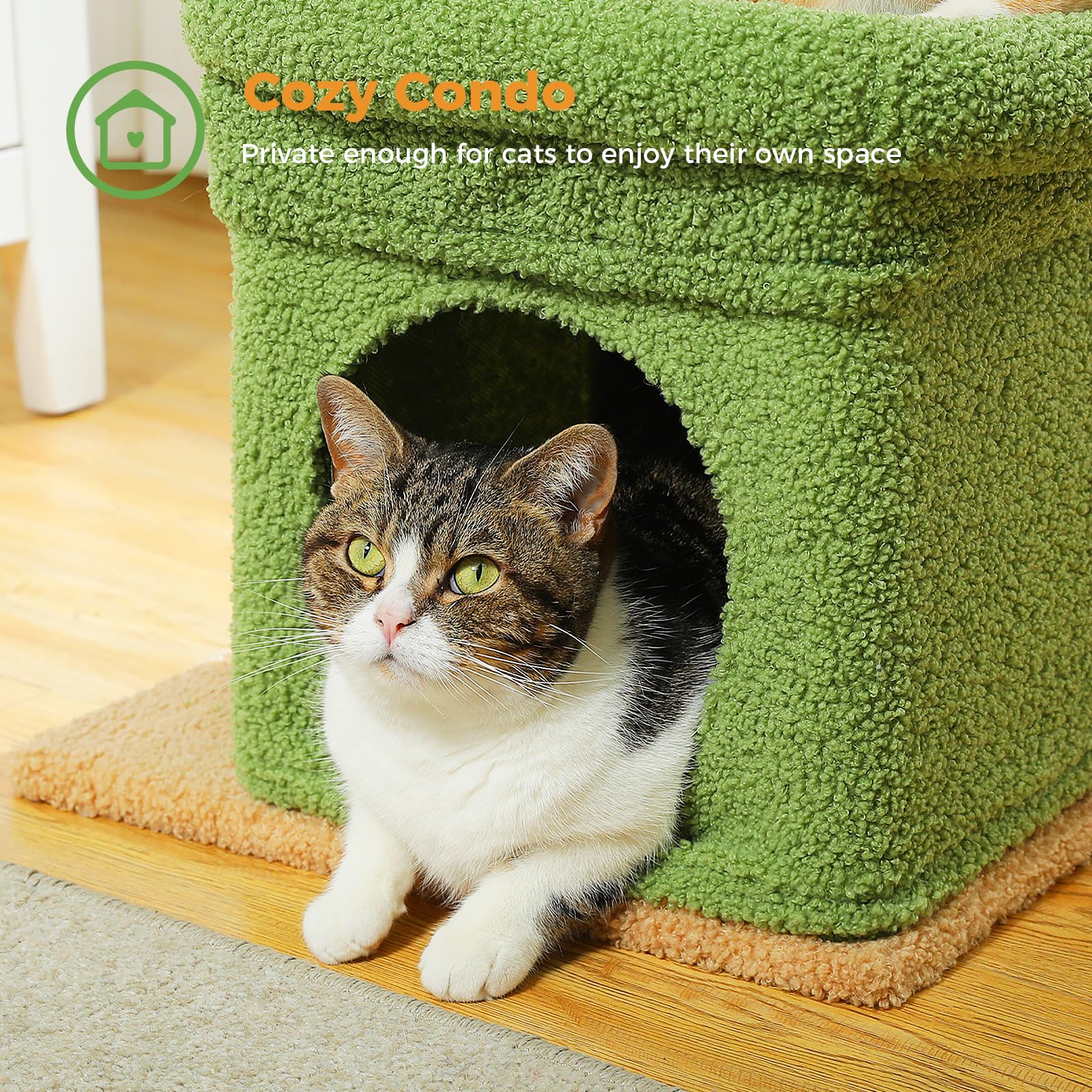 Pequlti Cat Tree Cactus Cat Tower For Indoor Cats With Private Cozy Cat Condo, Natural Sisal Scratching Posts And Plush Pom-Pom