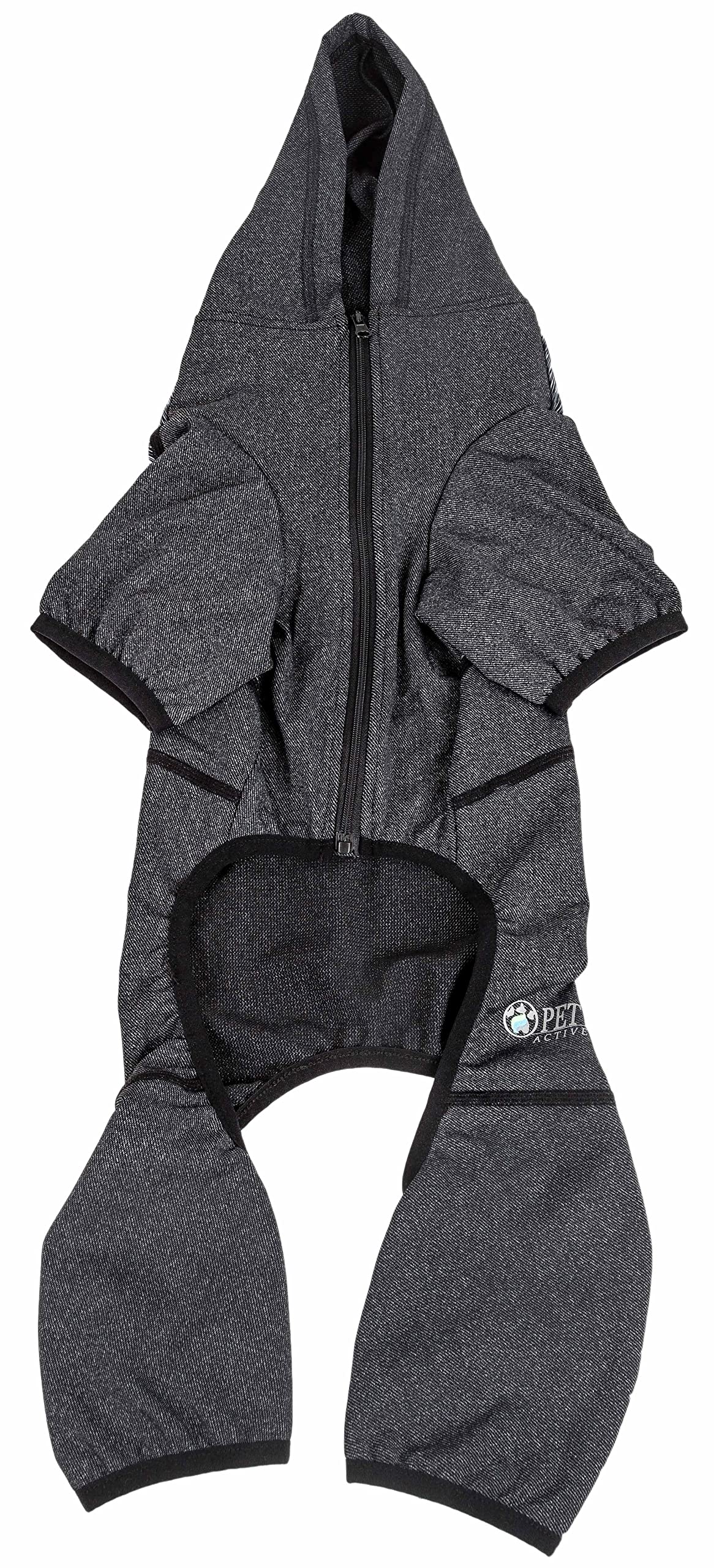 Pet Life    Active Pawsterity Heathered Performance 4-Way Stretch Two-Toned Full Bodied Hoodie, Medium, Black