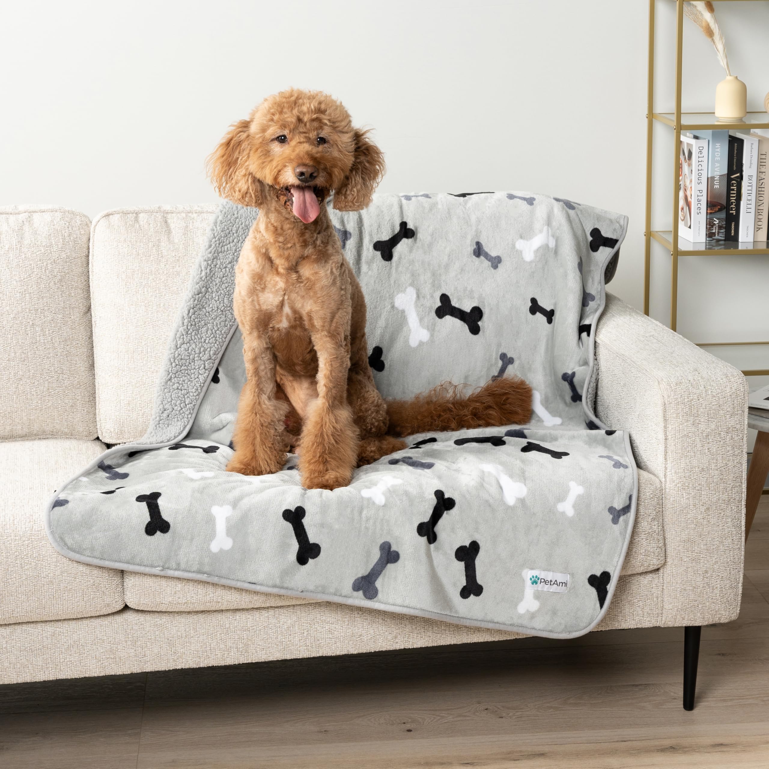 Petami Waterproof Dog Blanket For Medium Large Dogs, Pee Proof Pet Blanket For Bed Couch, Reversible Water Proof Blanket For Puppy Indoor Cat, Soft Dog Pee Crate Cover Washable, 60X80 Bone Gray