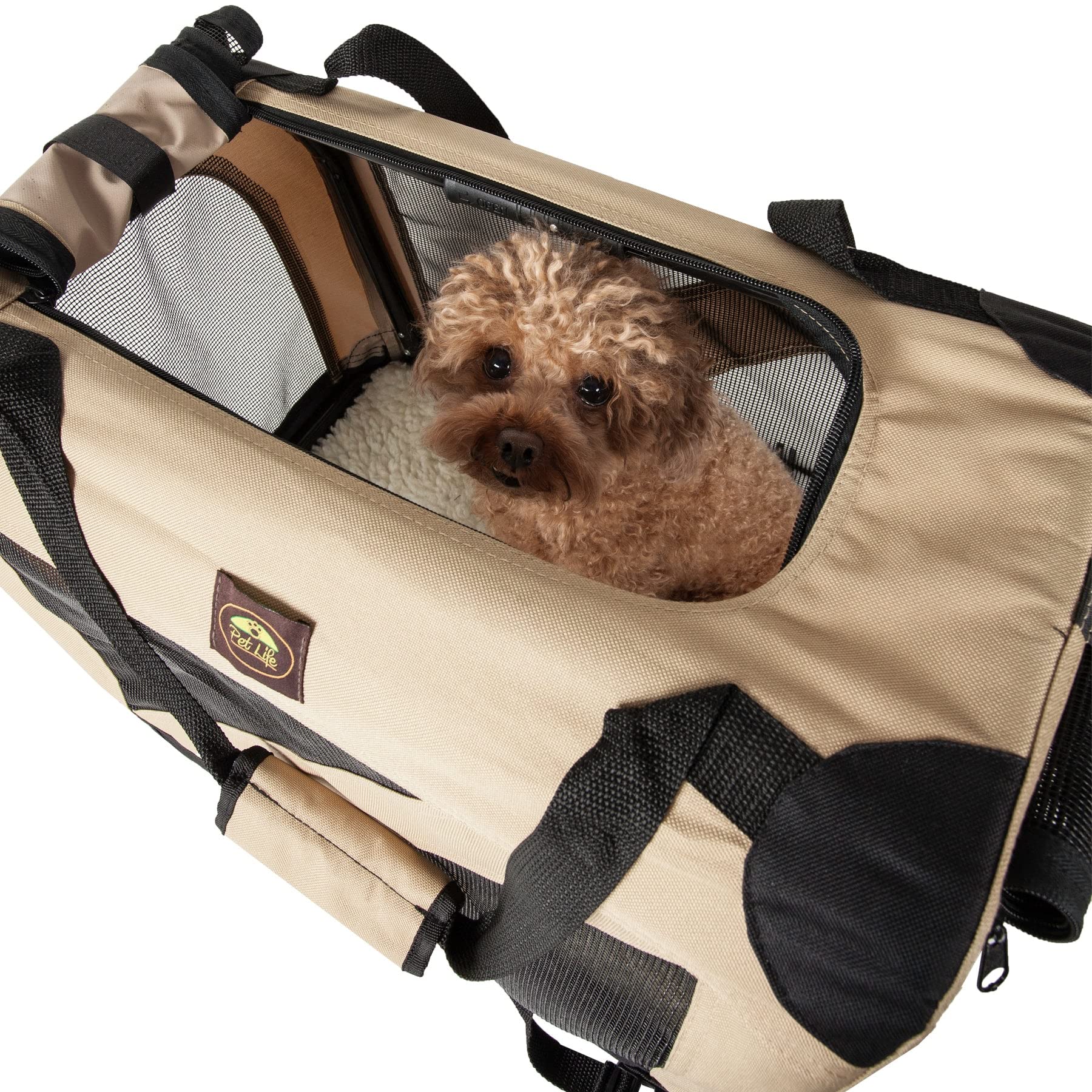 Pet Life '360° Vista View' Zippered Soft Folding Collapsible Durable Metal Framed Pet Dog Crate House Carrier, X-Small, Khaki
