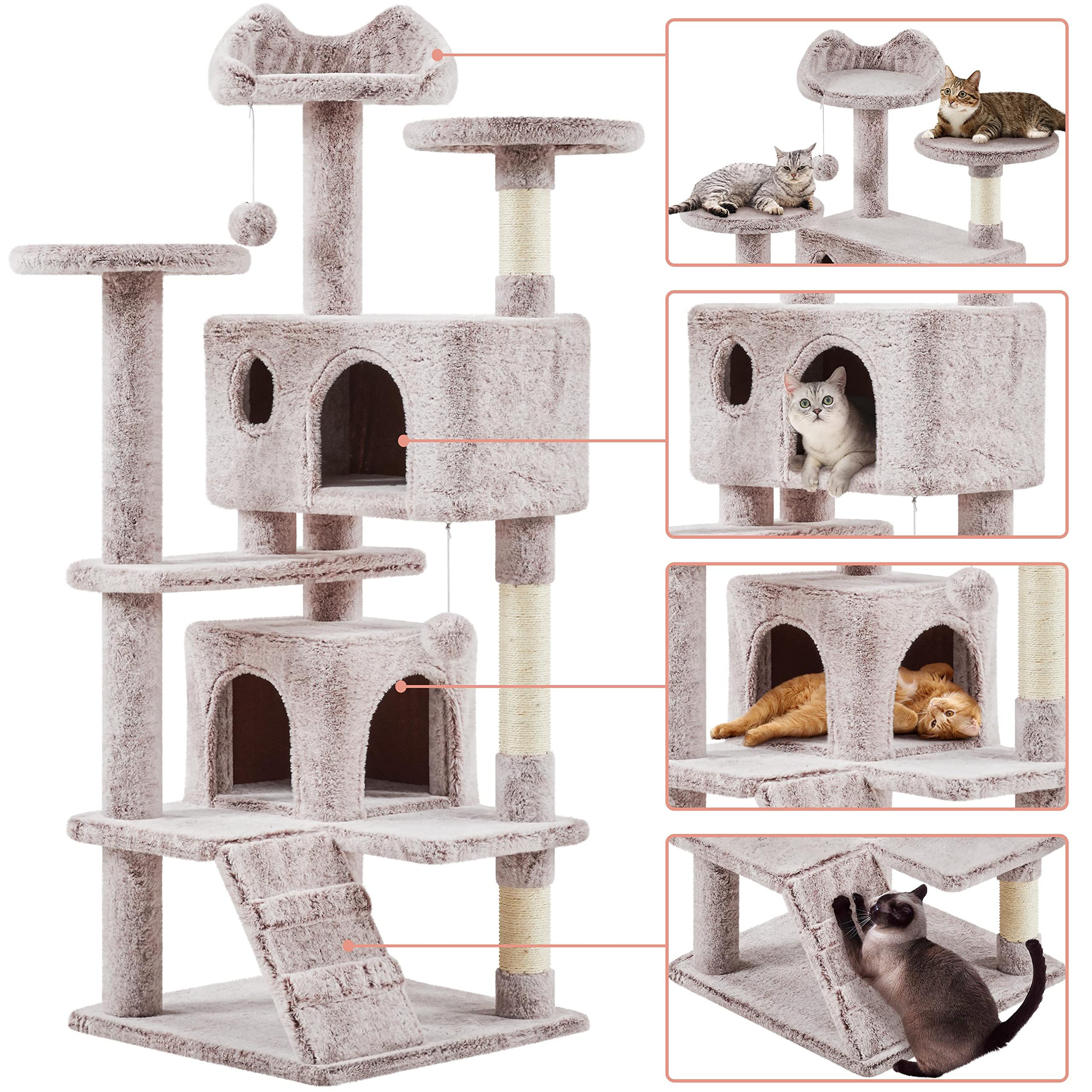 Yaheetech 54In Cat Tree, Cat Tower With Double Cat Condo, Sisal Scratching Posts, And Dangling Balls, Cat Furniture Kitten Play