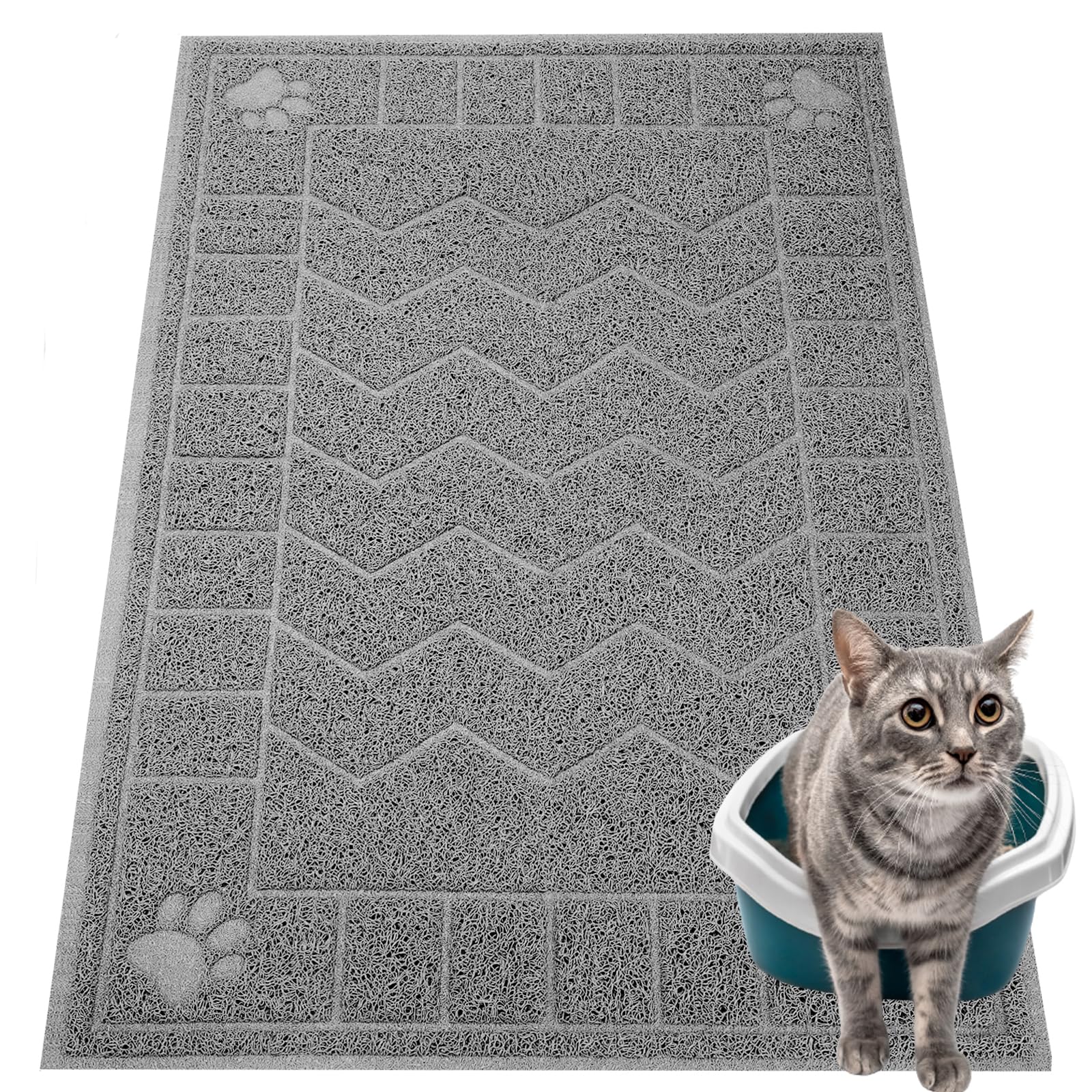 Motsamla Cat Litter Mat, Litter Trapping Mat Soft on Kitty Paws, 35  x 24  Kitten Litter Box Mat for Cleaner Floors, Waterproof,