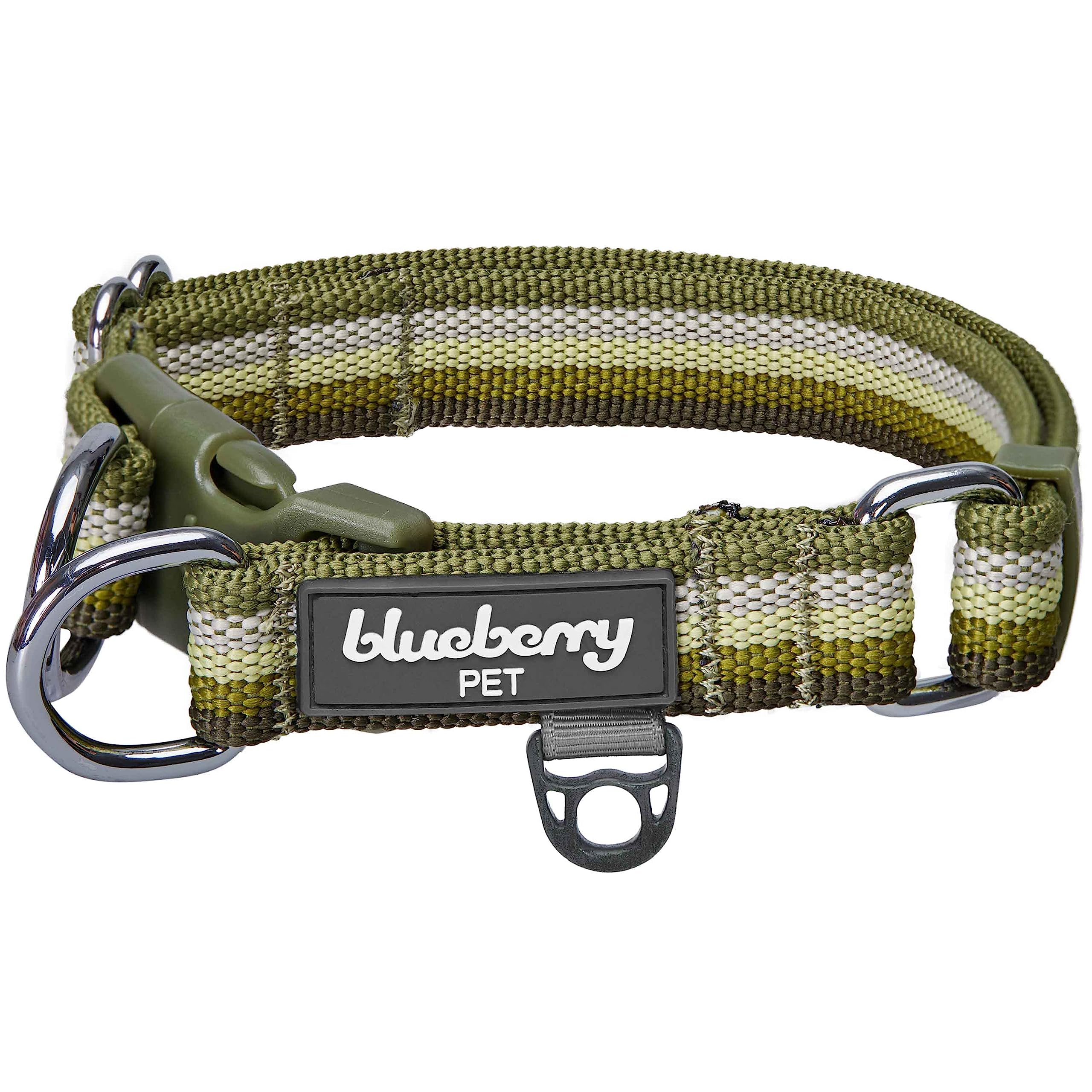Blueberry Pet 3M Reflective Dog Collars | Adjustable Dog Collar w/Multi-Colored Stripe - Olive | Nylon Pet Collars for Dogs & Re