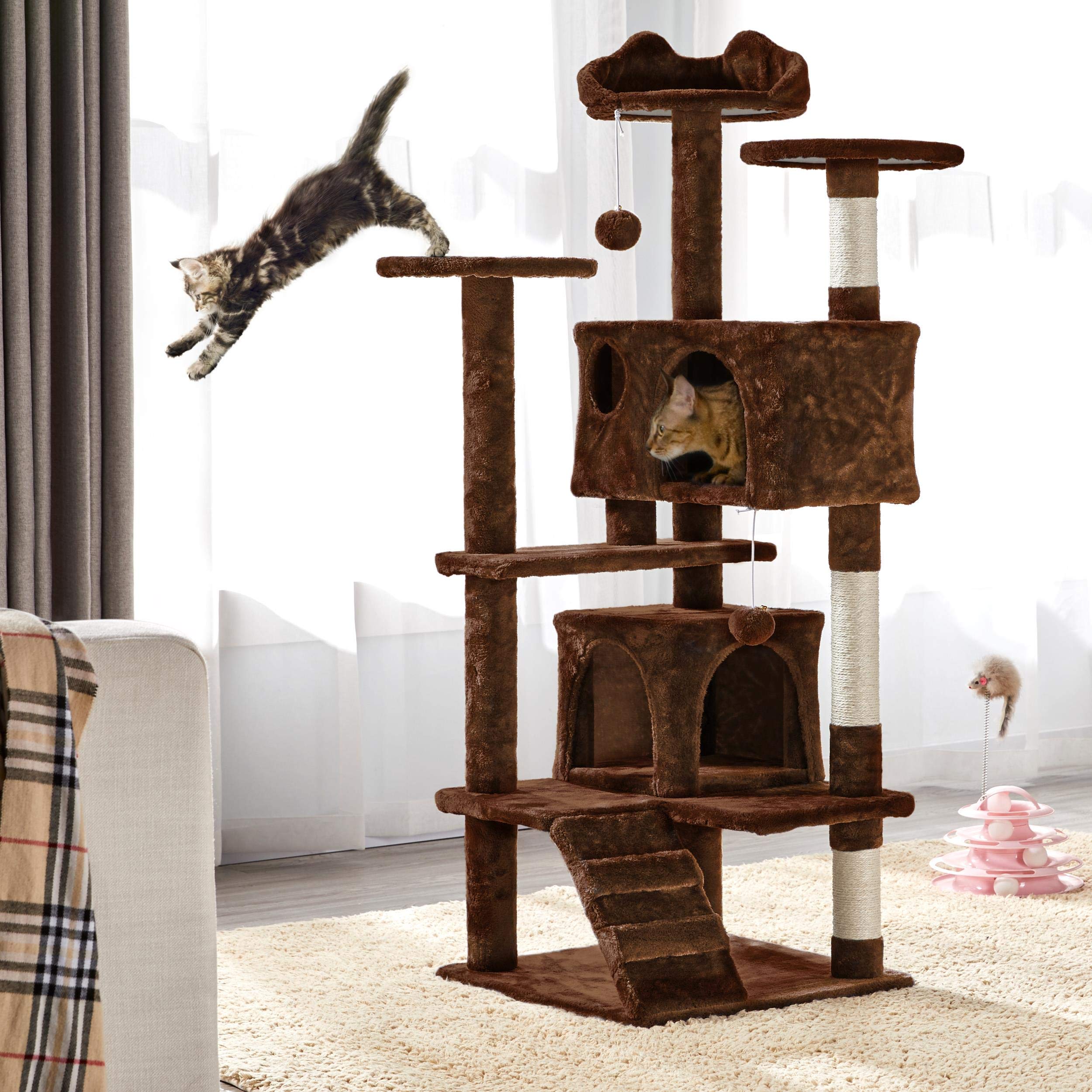 Topeakmart 54In Cat Tree, Cat Tower W/Large Cat Condo Scratching Posts And Perch, Cat Stand House Furniture, Brown