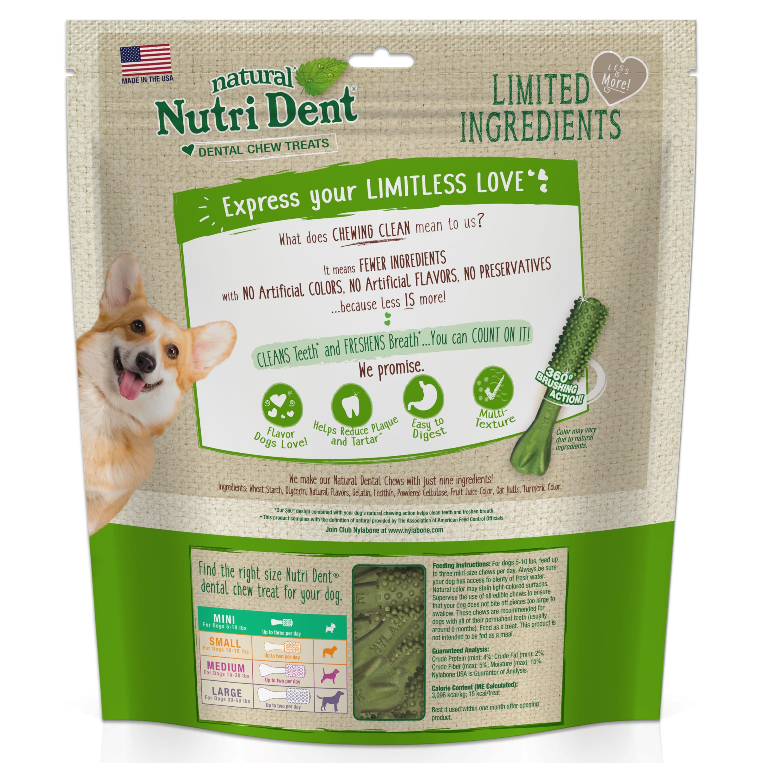 Nylabone Nutri Dent Dog Dental Treats - Natural Dog Teeth Cleaning & Breath Freshener - Dental Treats for Dogs - Fresh Breath Fl