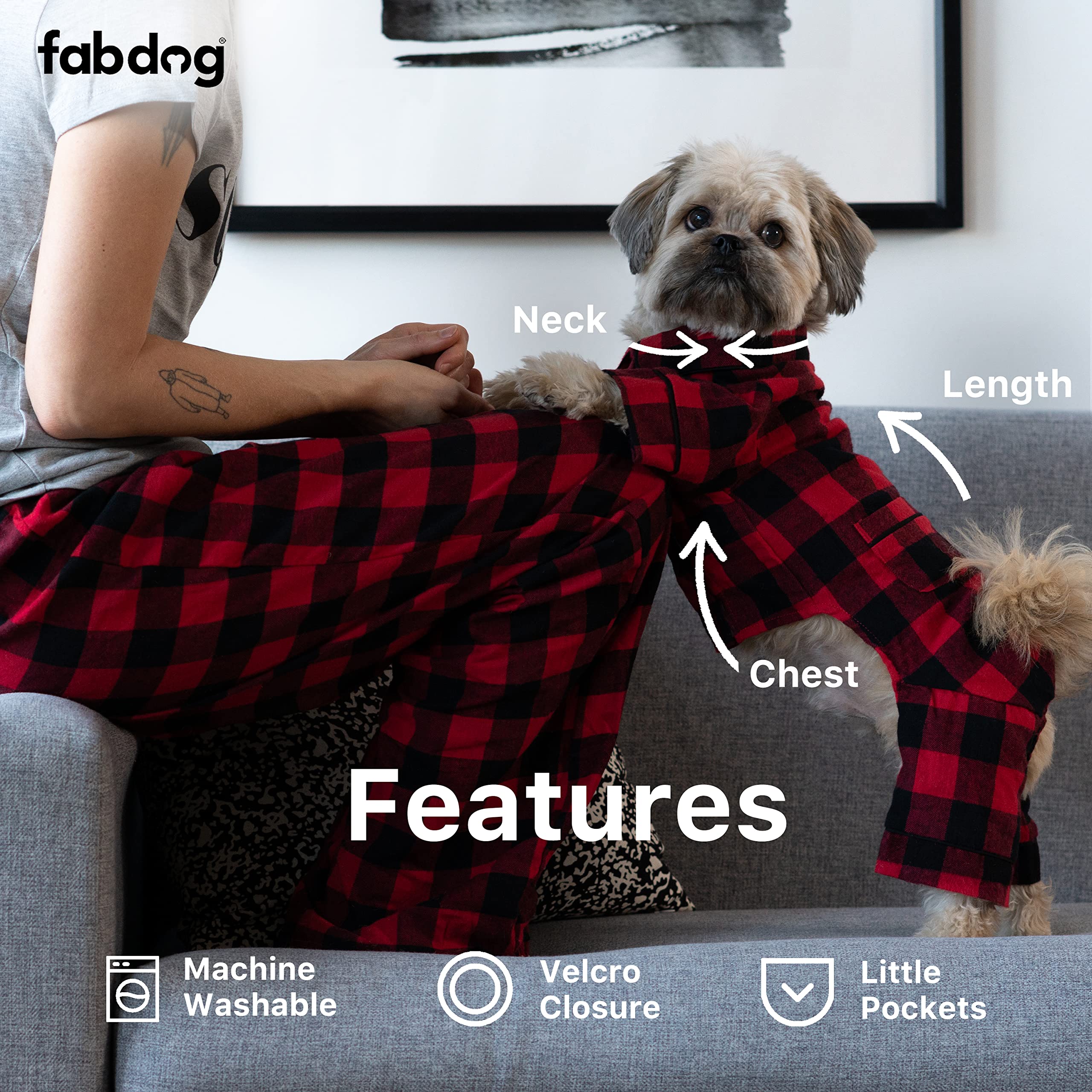 Fabdog Dog Pajamas Matching Doggie Outfits | Dog Onesie In 10' - Owner Sizes From Small To Xxl - Flannel Pajamas For Dogs Available In Red Buffalo Check