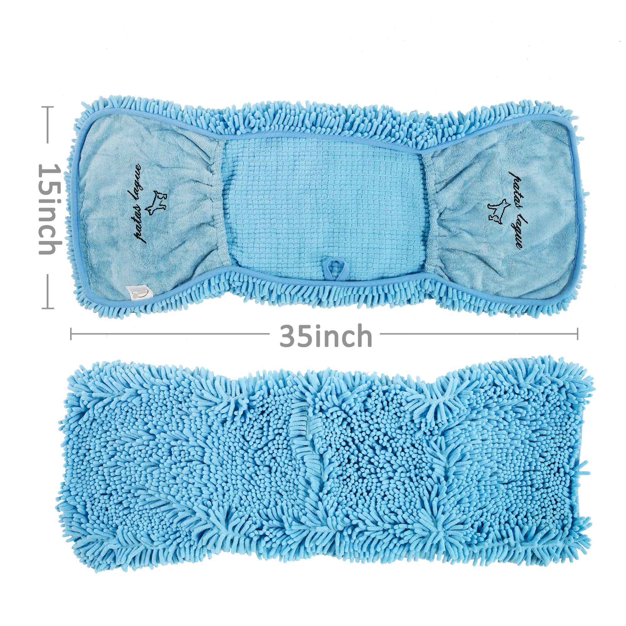 Patas Lague Absorbent Dog Towel For Drying Dogs Large, 35''X15'' Extra Large Microfiber Quick Drying Pet Bath Towel With Hand Pockets, Machine Washable Pet Shammy Blue