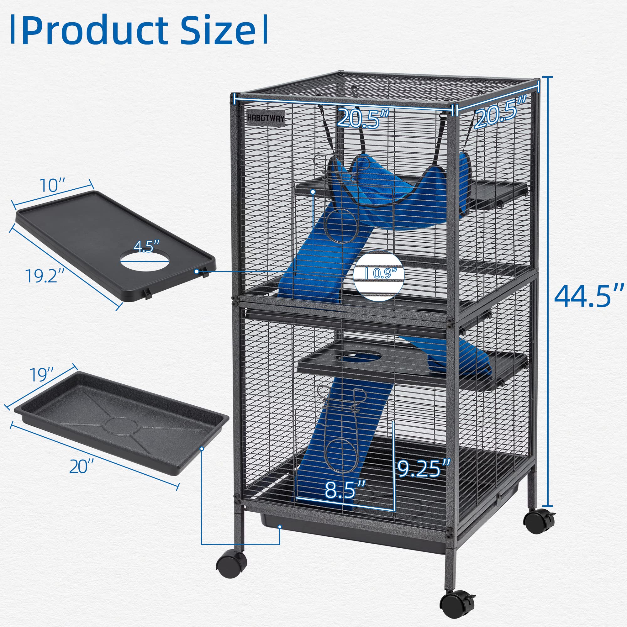 HABUTWAY 45''H Metal Small Animal Cages, Rolling Chinchilla Cage with Removable Ramps, Lagre Critter Nation Cage for Chinchillas