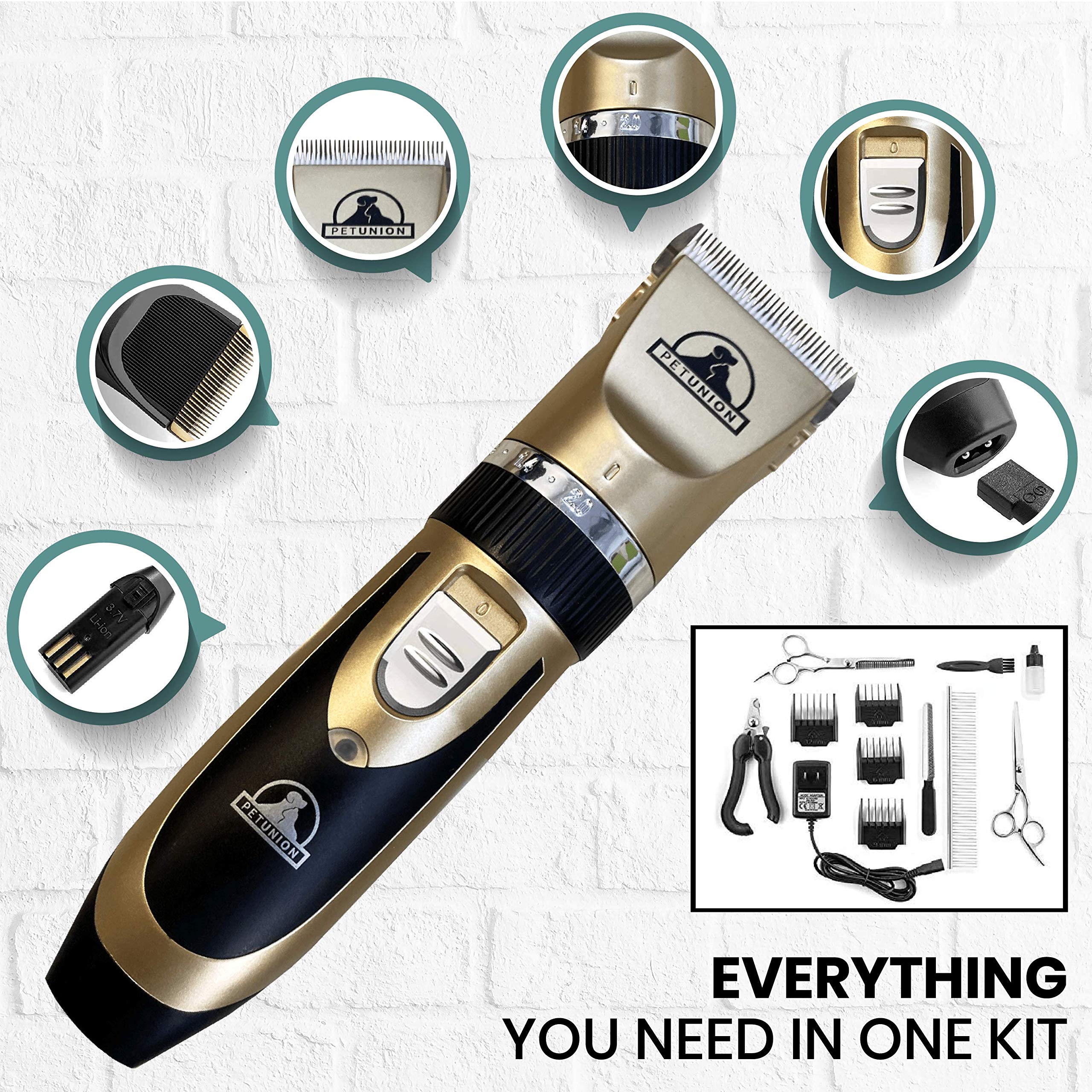 Professional Dog Grooming Kit - Cordless Low Noise Dog Clippers For Grooming Thick Coats - All Pet Safe Cat Hair Trimmer - Pet G