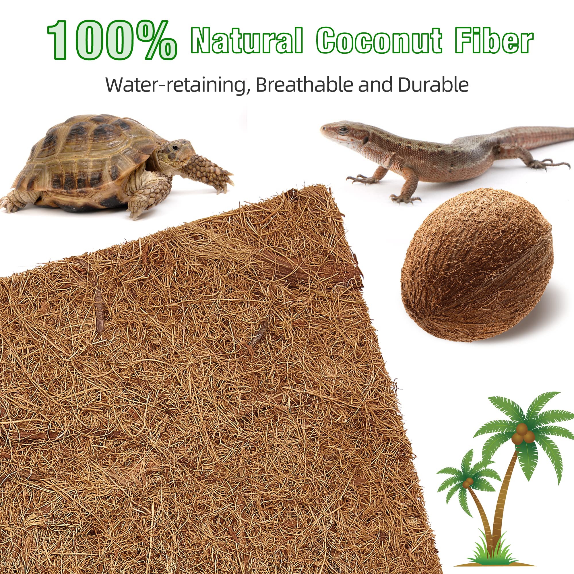 ZeeDix 10 Pieces Reptile Carpet- 12 x 12 inches Natural Coconut Fiber Pet Mat Tortoise Carpet Mat Coco Fiber Substrate Liner Pet