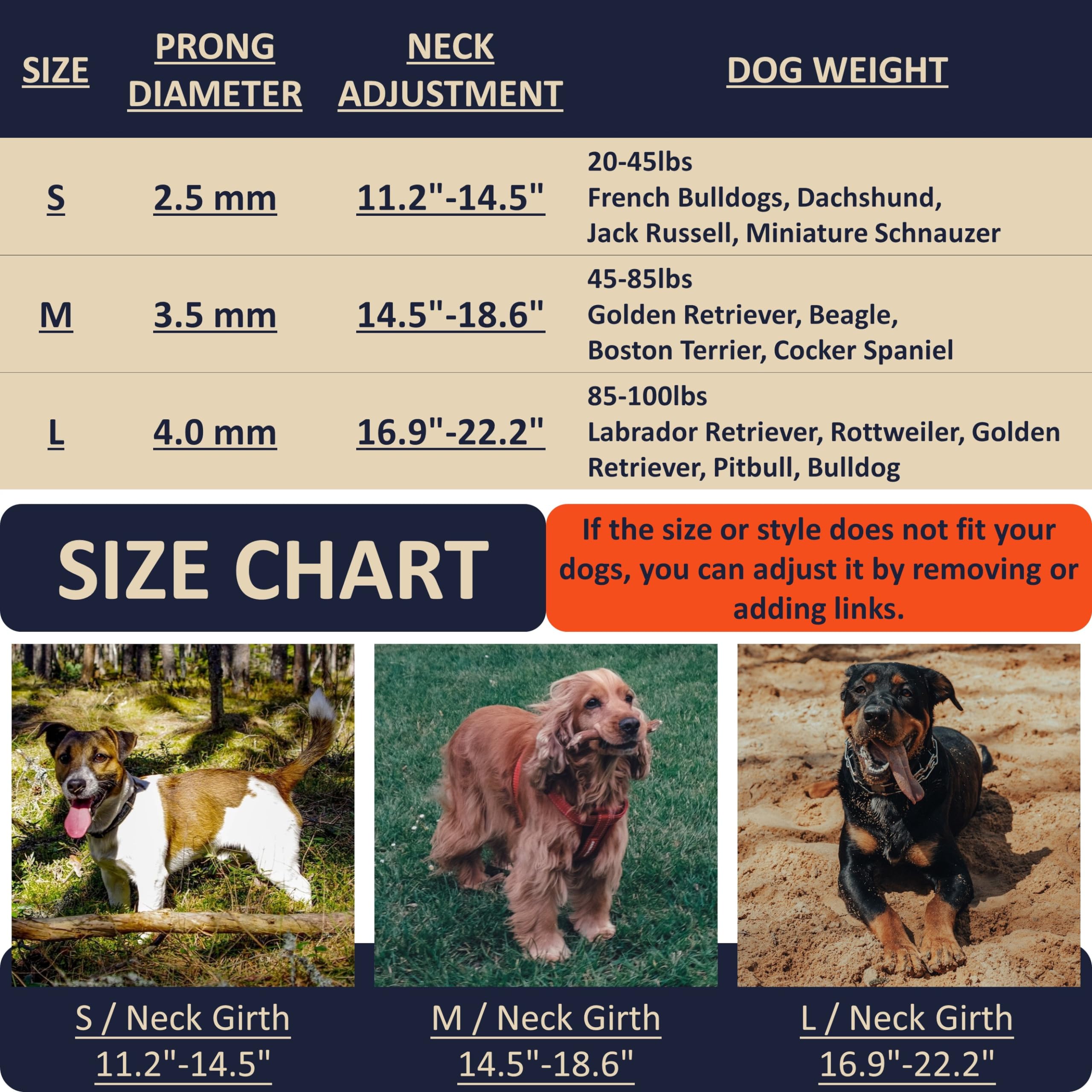 Deyace Prong Collar For Dogs, Adjustable Quick-Release Metal Buckle Pinch Collar For Dogs, Stainless Steel Choker Collar (M/Neck