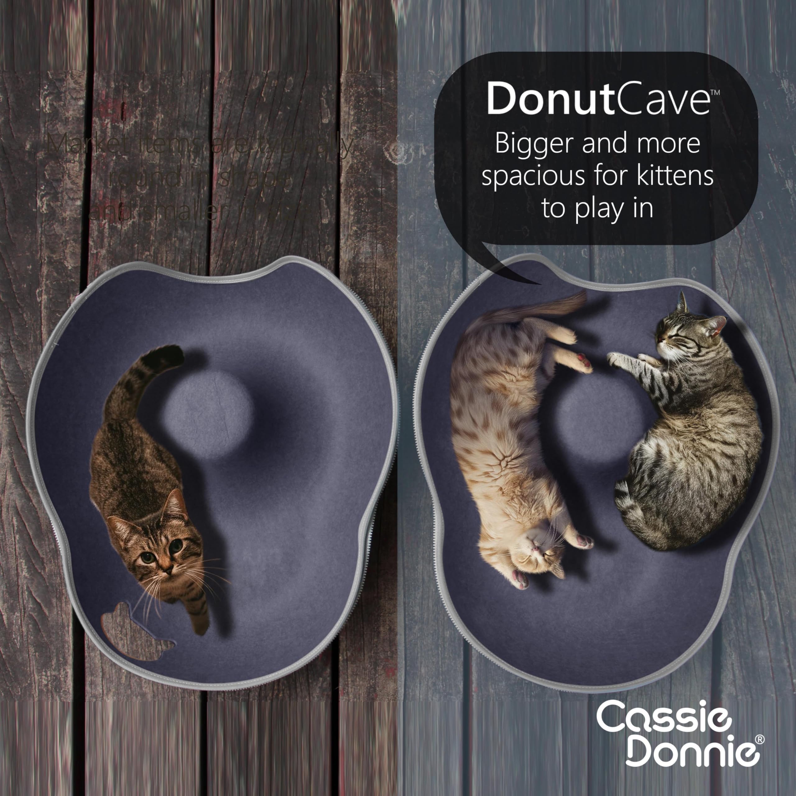 Cat Tunnel Bed For Indoor Cats, Medium Large, Donut Cave House Up To 22 Lbs, Spacious For 2 Kittens (Dark Blue)