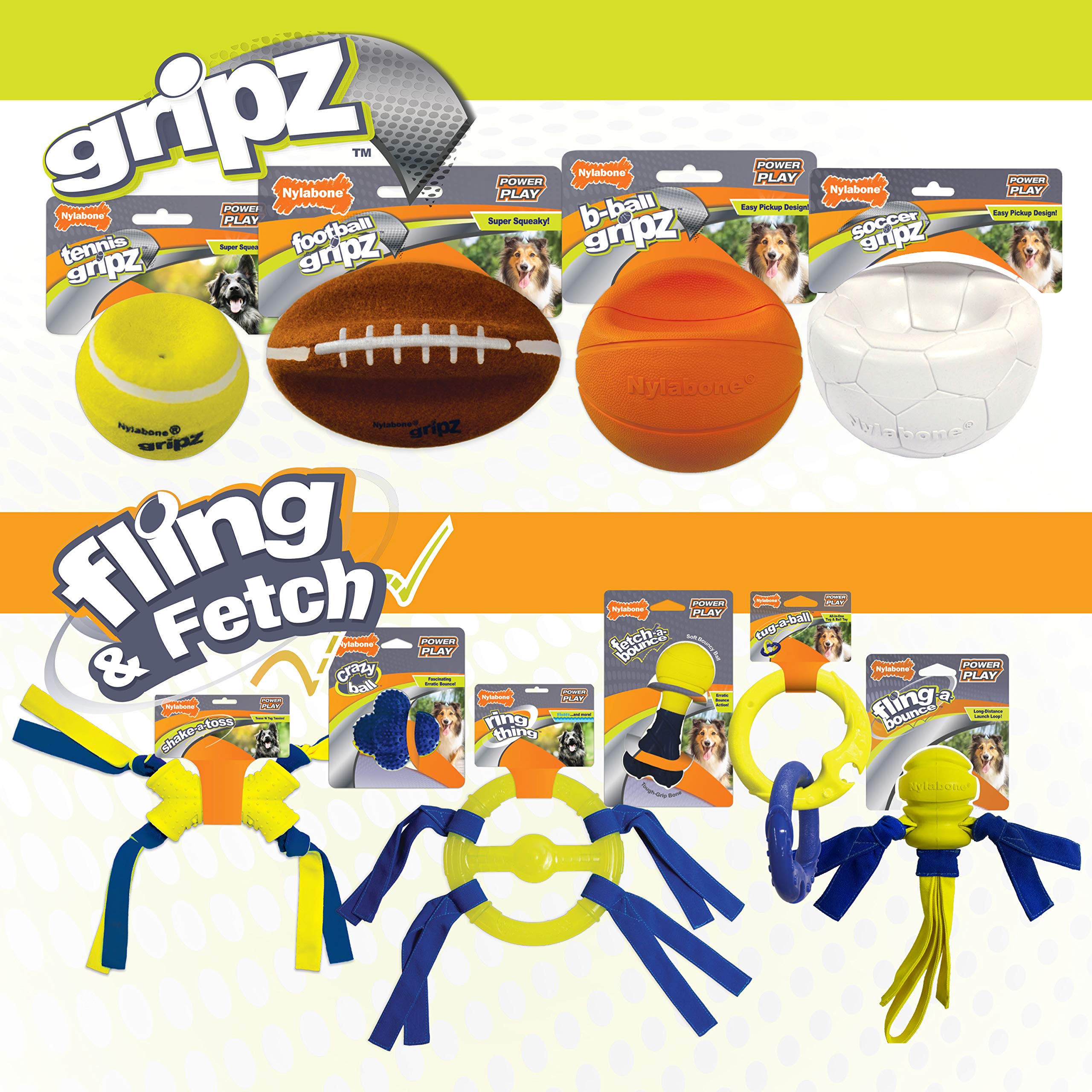 Nylabone Power Play Soccer Ball Gripz Fetch Toy, Squeaky Ball Chew Toy For Dogs, Medium (1 Count)