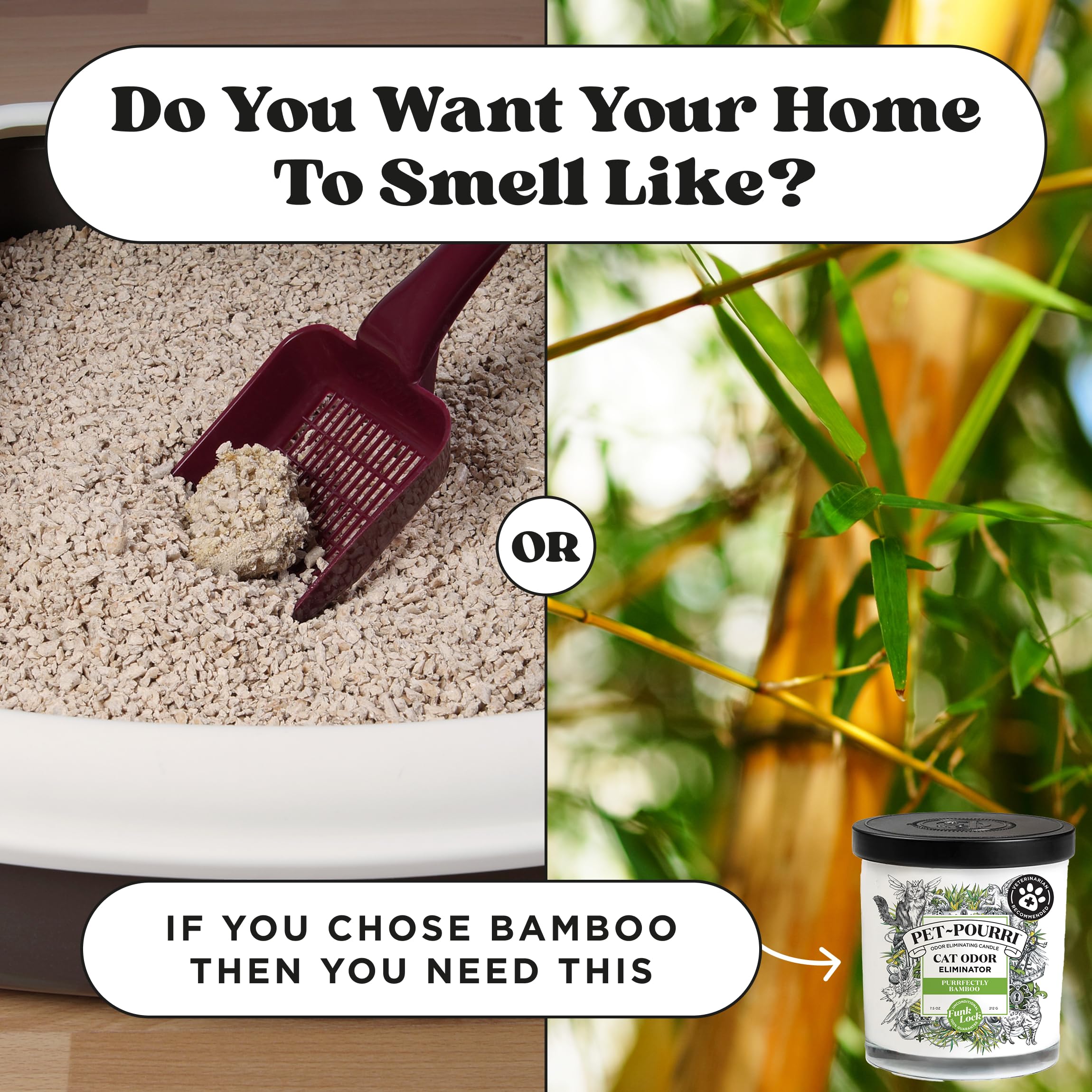 Pet-Pourri Purrfectly Bamboo Cat Deodorizer Candle - Cat Safe Plant Based Ingredients & Wax - Vet Approved - Aromatherapy & Air