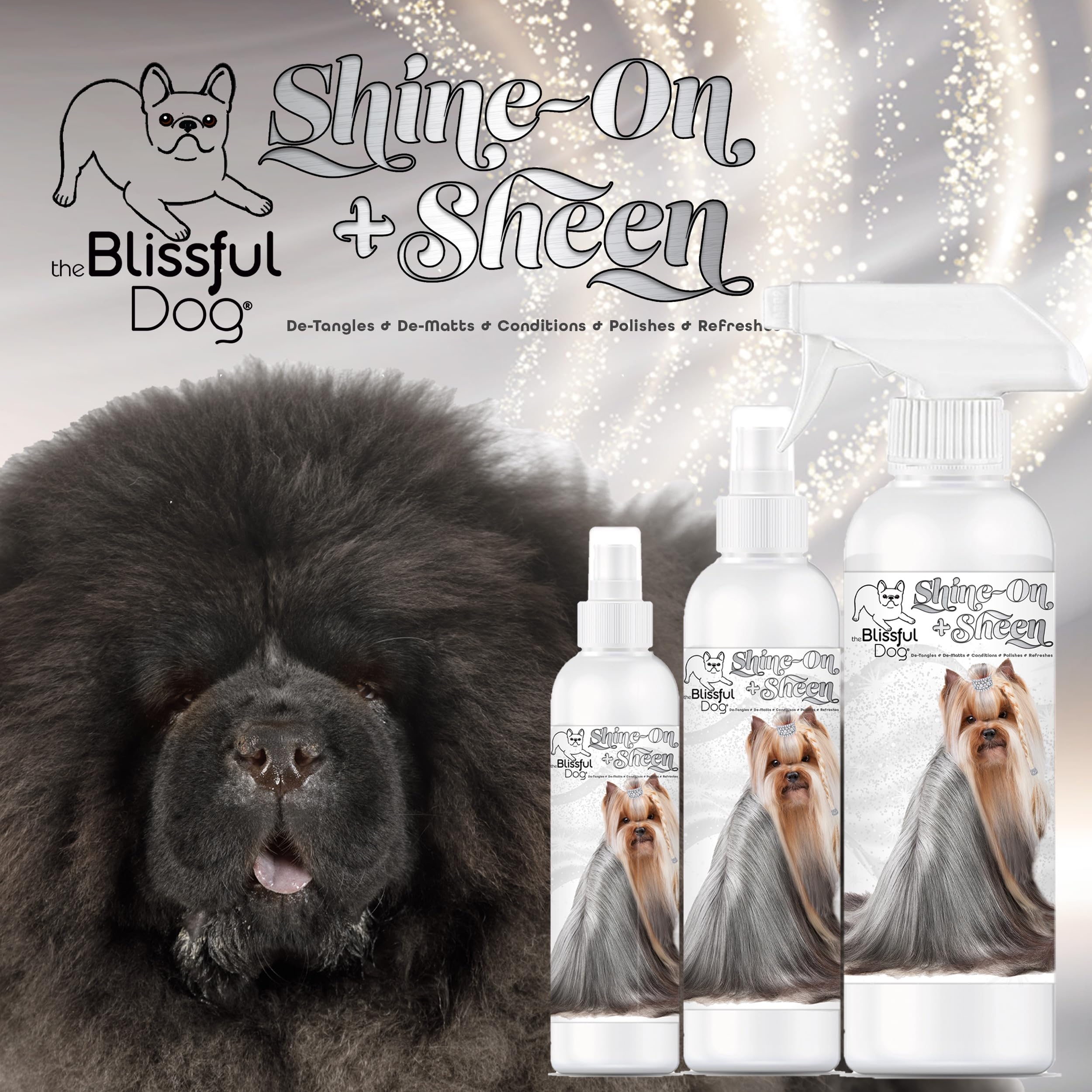 The Blissful Dog Shine-On + Sheen Coat Dog Spray, Easy-To-Use Conditioner, Sensitive Skin-Friendly Leave-In Conditioner, Detangler Spray, 16 Oz.