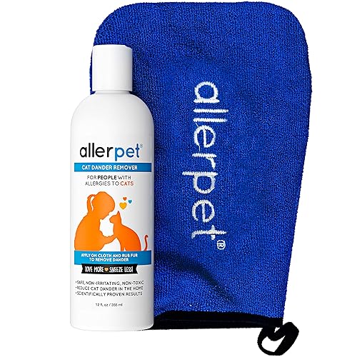 Allerpet Cat Dander Remover - Effective Anti-Allergen Solution with Free Applicator Mitt, 12oz