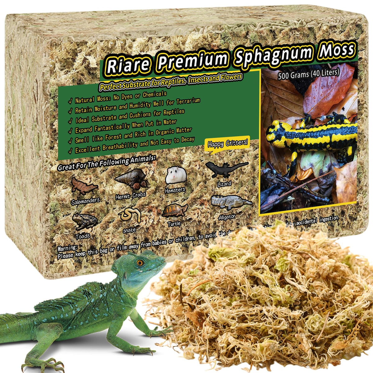 Riare 1.1Lb Premium Sphagnum Moss For Reptiles- 25Qt Natural Reptile Moss Dried, Forest Live Moss For Terrarium, Frogs Snake Peat Moss Bedding For Leopard Gecko Turtle Anoles Salamanders Orchid Plants