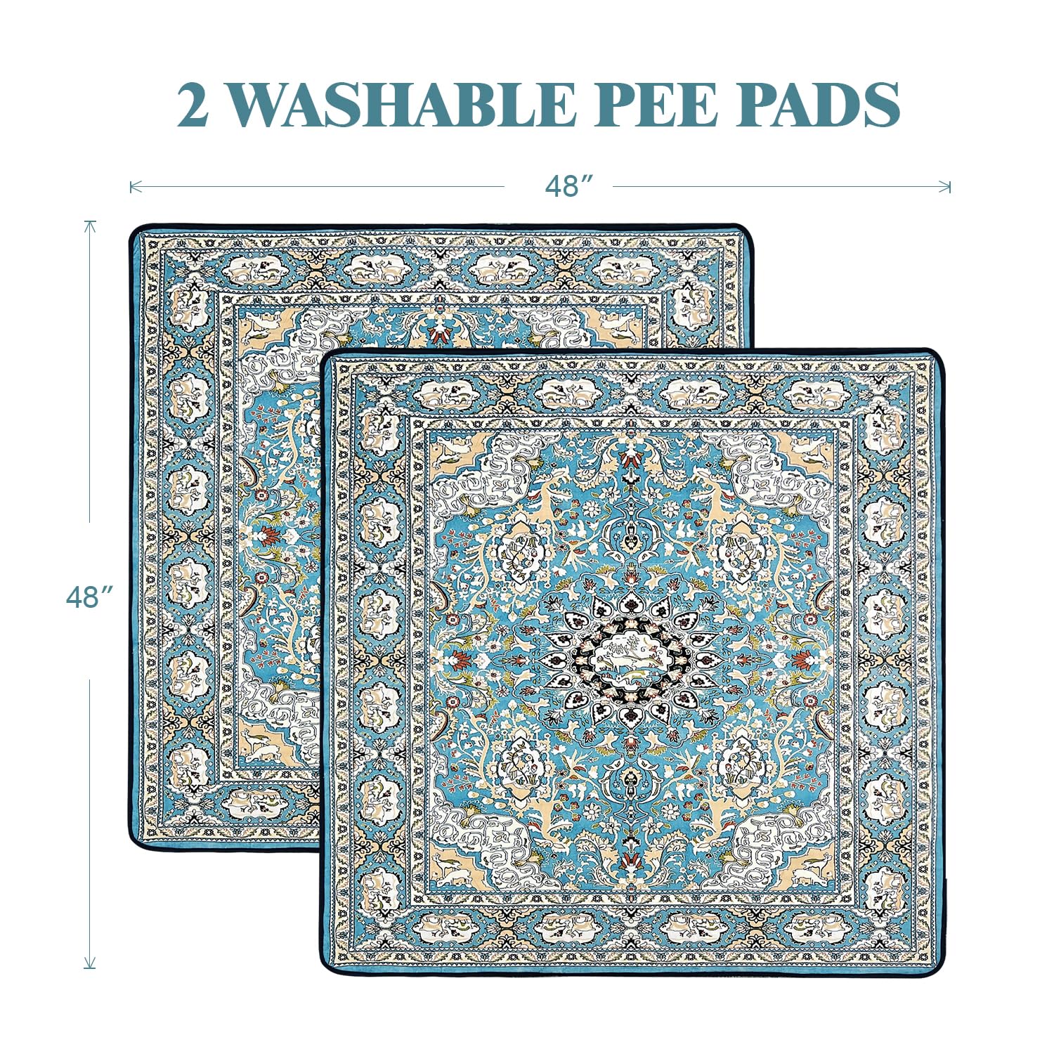 Qeils Washable Pee Pads For Dogs, 2 Pack Reusable 48''X48'' Super Absorbent Leakproof Dog Training Pads, Non-Slip Potty Pads For