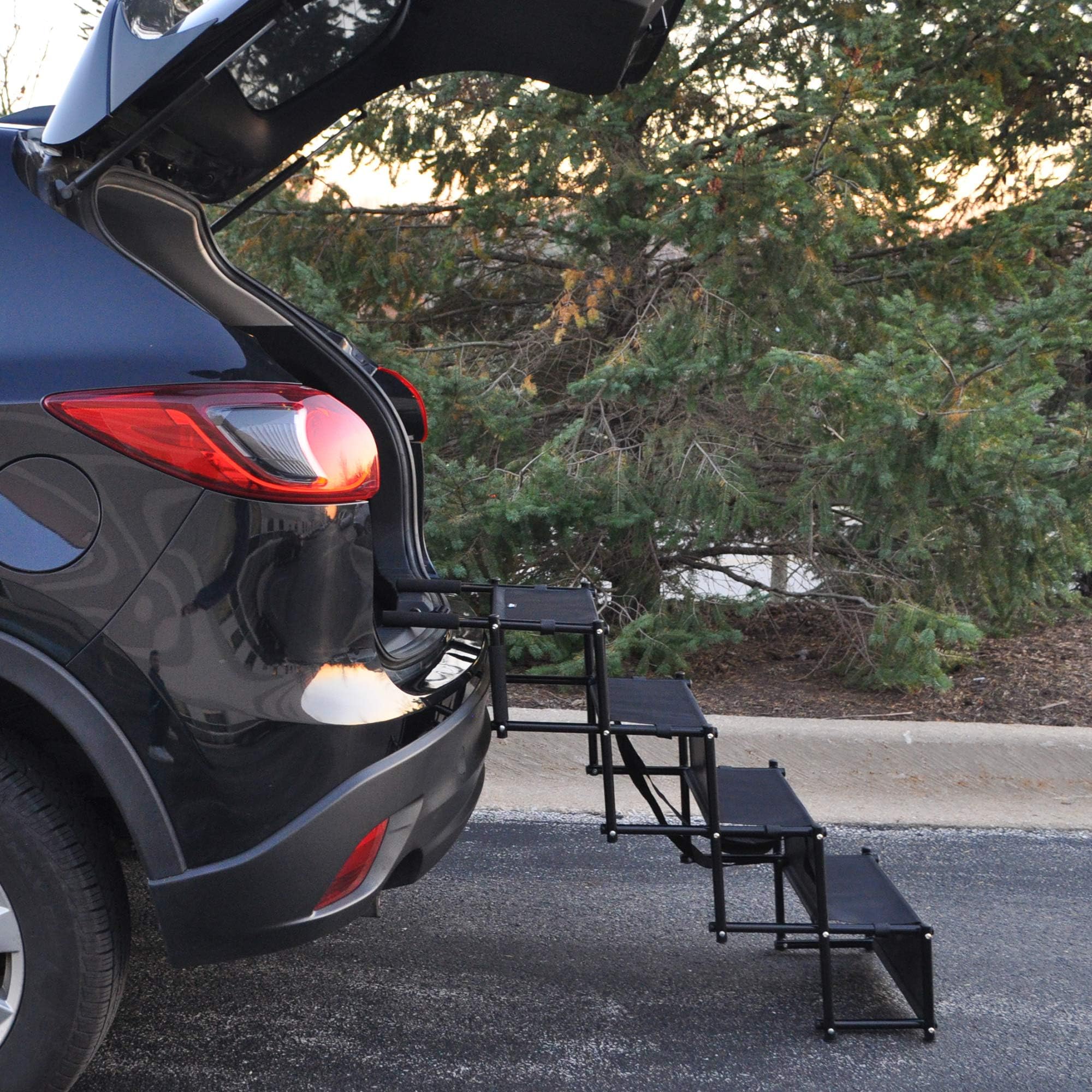 Downtown Pet Supply - Foldable Dog Stairs For Car - Safe & Portable Pet Ramp For Large Dogs With Rubber Traction Mat & Rubber Feet - Suv, Truck, Van & Car Accessories - 20 To 30 In Adjustable Height