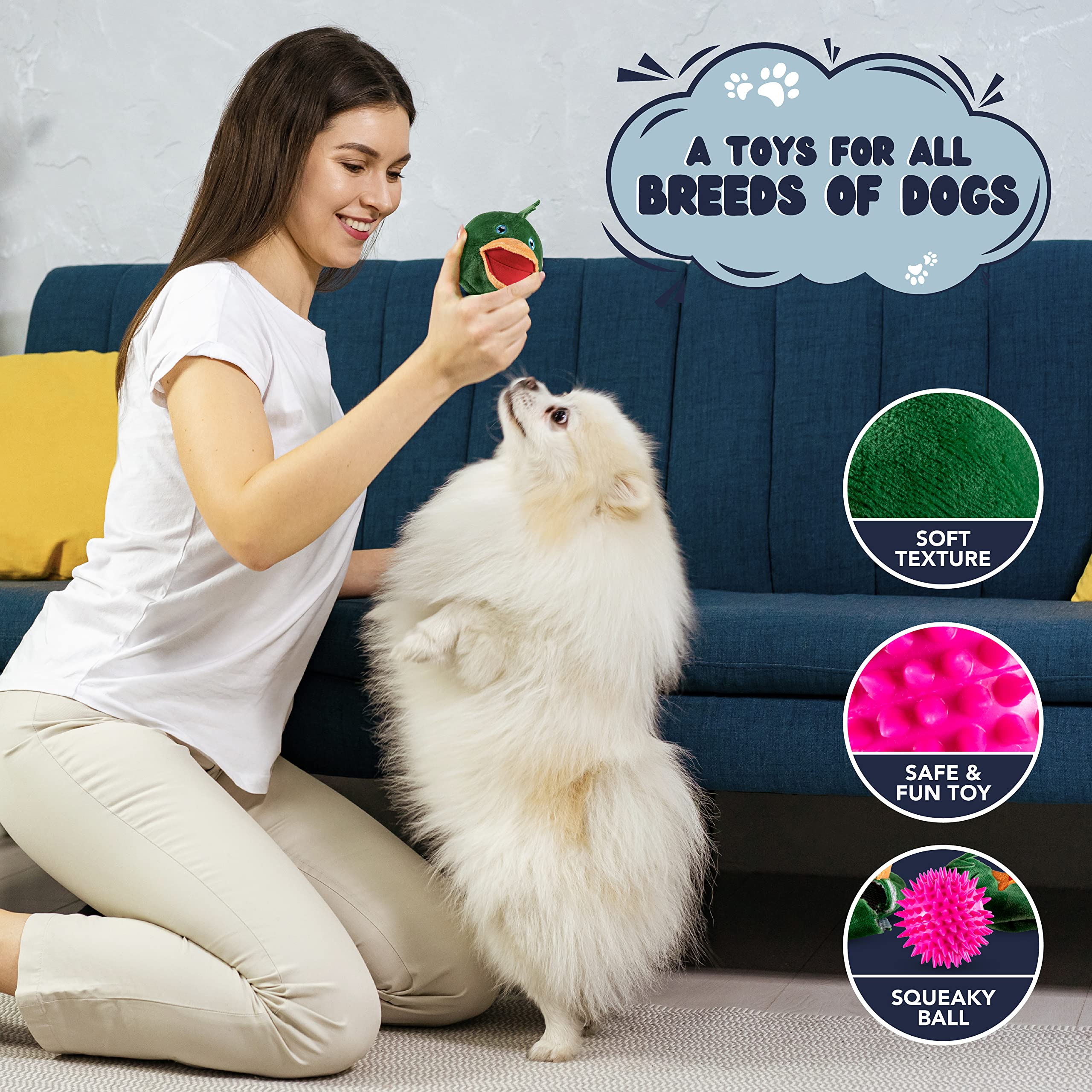 Zenapoki Dog Toys For Aggressive Chewers (3In1) - Squeaky Dog Toys Interactive - Dog Toys For Medium Dogs, Large & Small Breeds - Puppy Teething Chew Dog Toy - Juguetes Perros - Grey