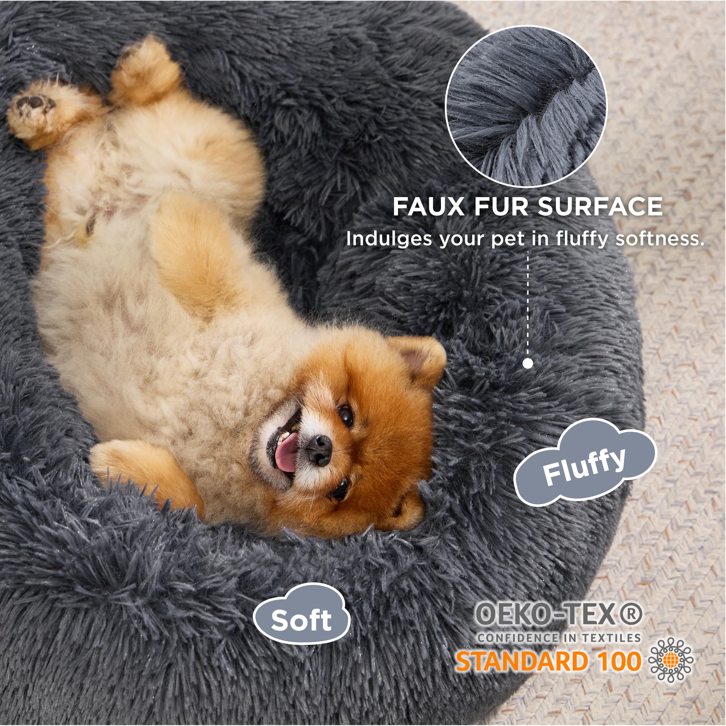 Bedsure Calming Dog Bed For Small Medium Dogs - Donut Washable Medium Pet Bed, 27 Inches Anti-Slip Round Fluffy Plush Faux Fur C