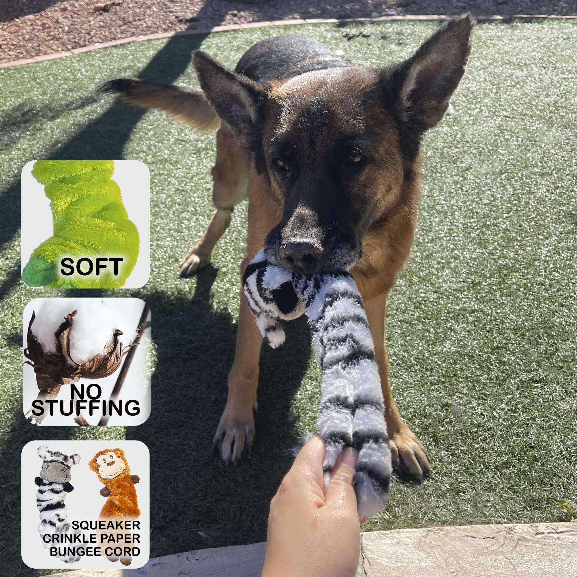 Jalousie 5 Pack Dog Bungee Stretch Toy Squeaky Dog Crinkle Chew Toy - Stuffingless Crinkle Paper Body No Mess - Sealed Stuffed S