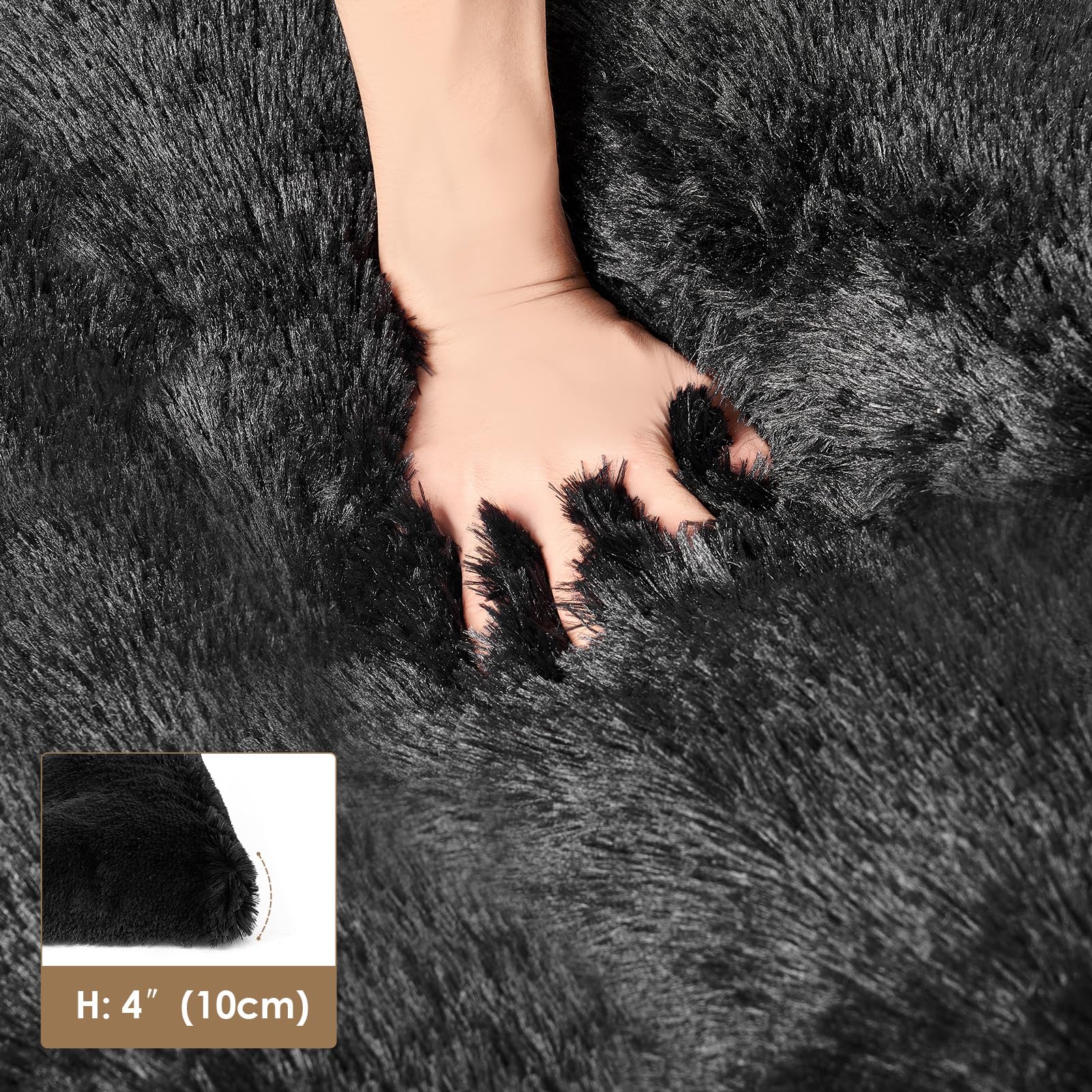 Eheyciga Fluffy Dog Crate Bed For Large Dogs, Plush Faux Fur Dog Crate Pad, Calming Anti Anxiety Large Dog Bed For Crate, Washable Soft Warm Dog Crate Mat With Non-Slip Bottom, Black
