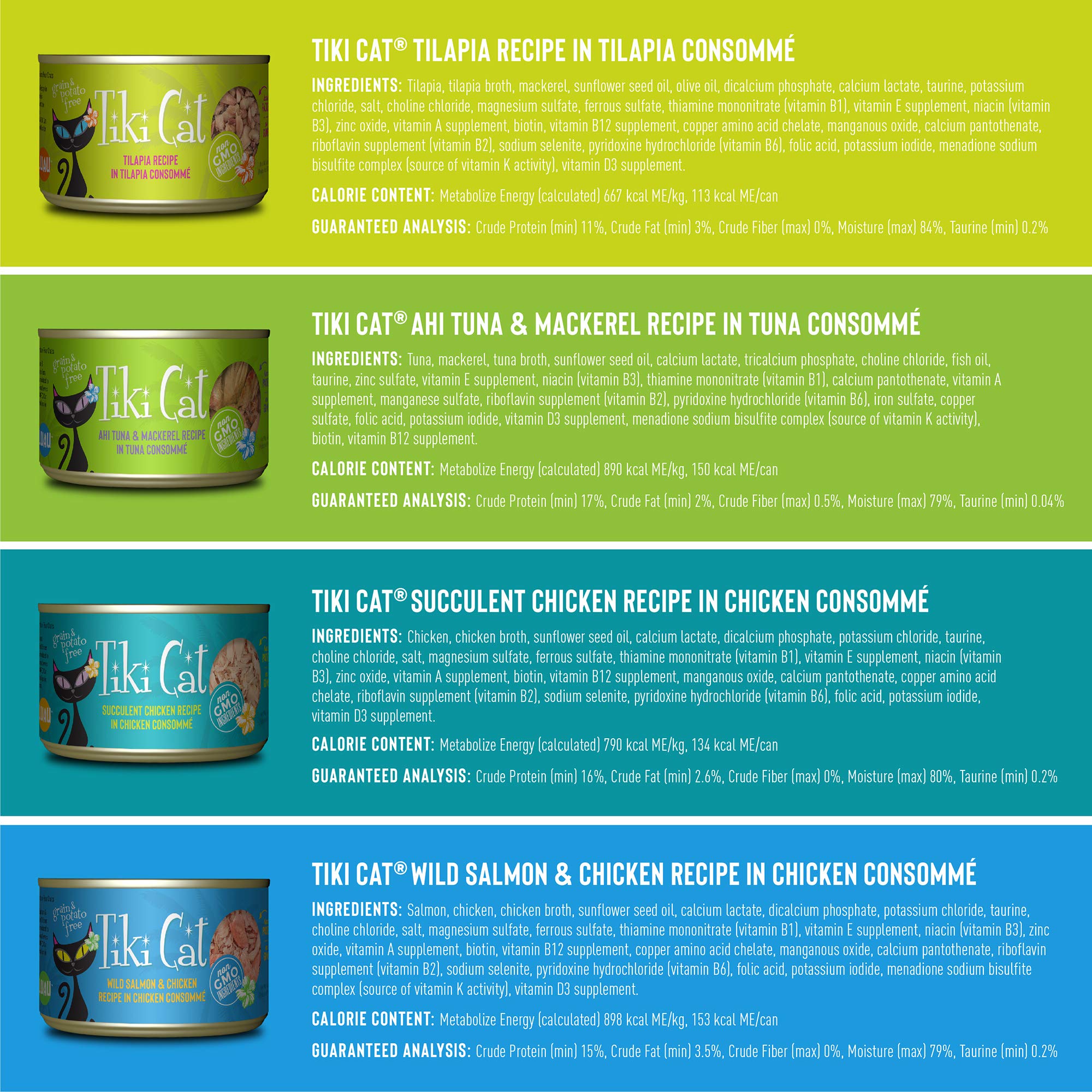 Tiki Cat Luau Variety Pack, Succulent Combinations of Real Shredded Protein in a Rich Flavorful Consumme, Grain-Free Balanced Nu
