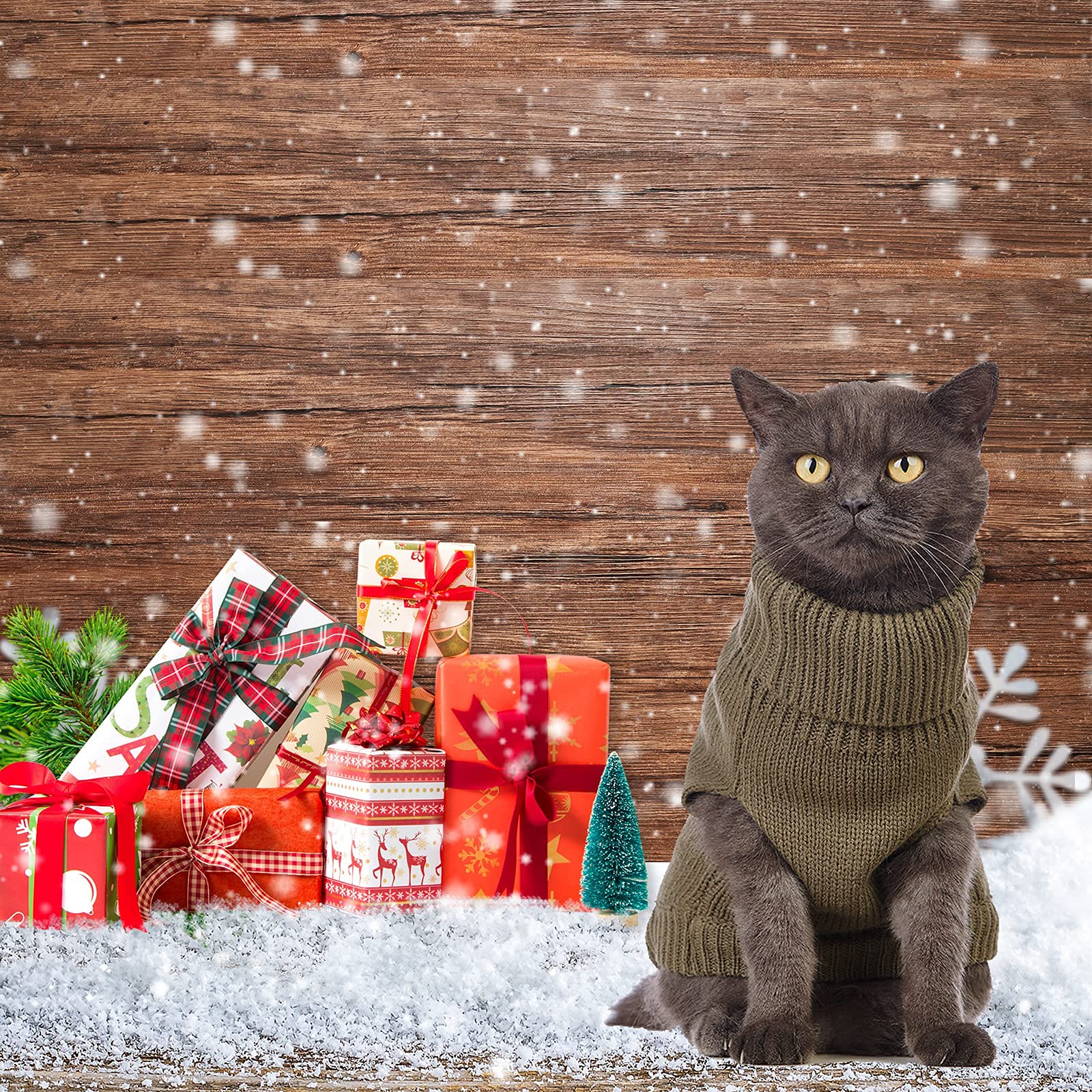 Jnancun Cat Sweater Turtleneck Knitted Sleeveless Cat Clothes Warm Winter Kitten Clothes Outfits For Cats Or Small Dogs In Cold Season (Small, Olive Green)