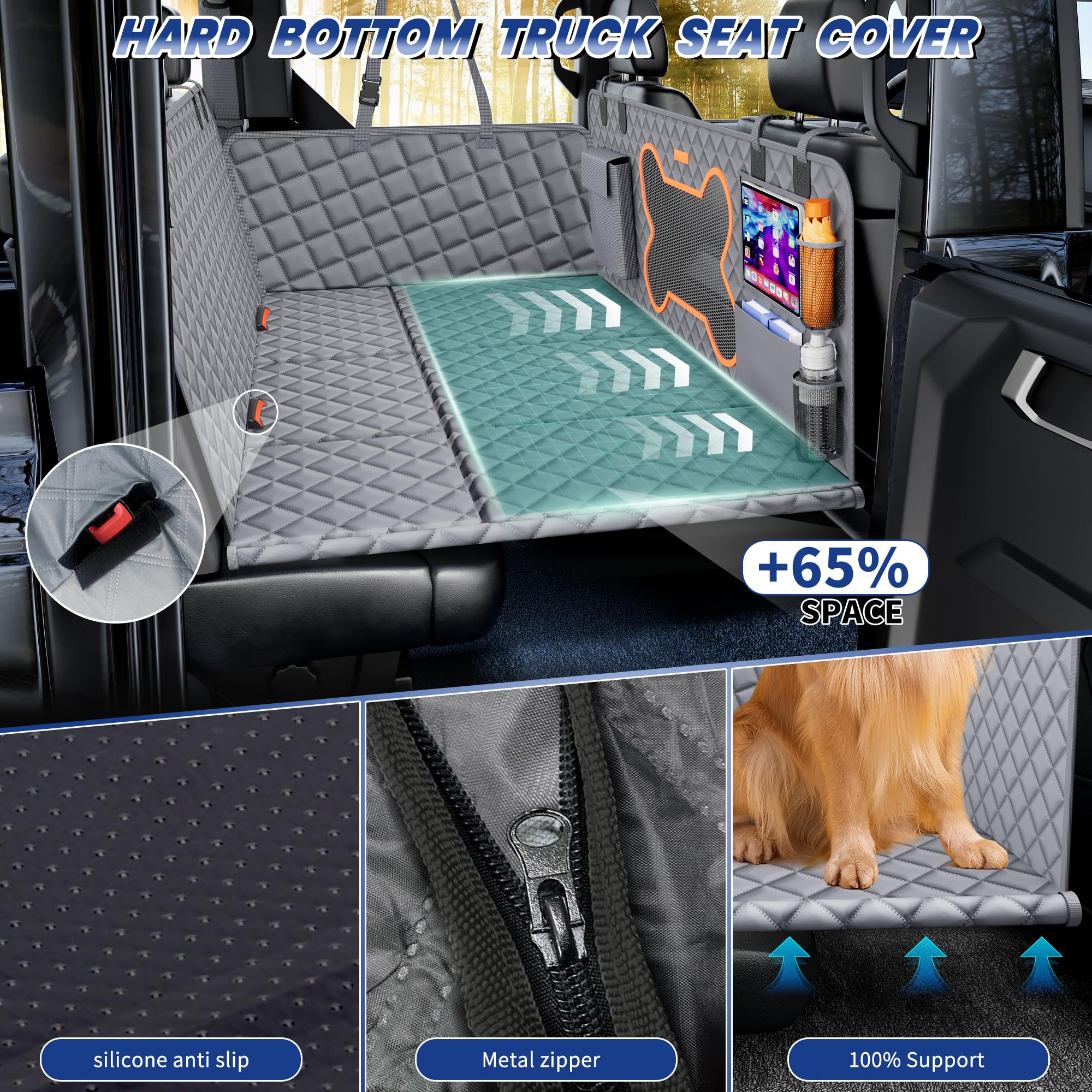 Qingti Truck Dog Seat Cover Back Seat,Dog Backseat Extender Hammock For Crew Cab 6 Foldable Board Hard Bottom 400Lbs Waterproof