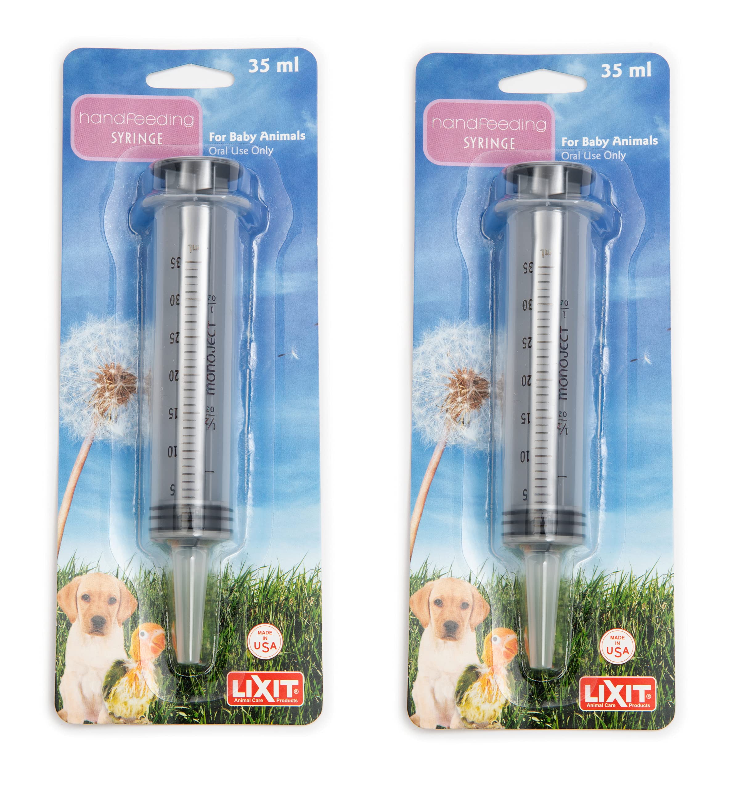 Lixit Hand Feeding Syringes for Puppies, Kittens, Rabbits and Other Baby Animals (35ML Pack of 2)