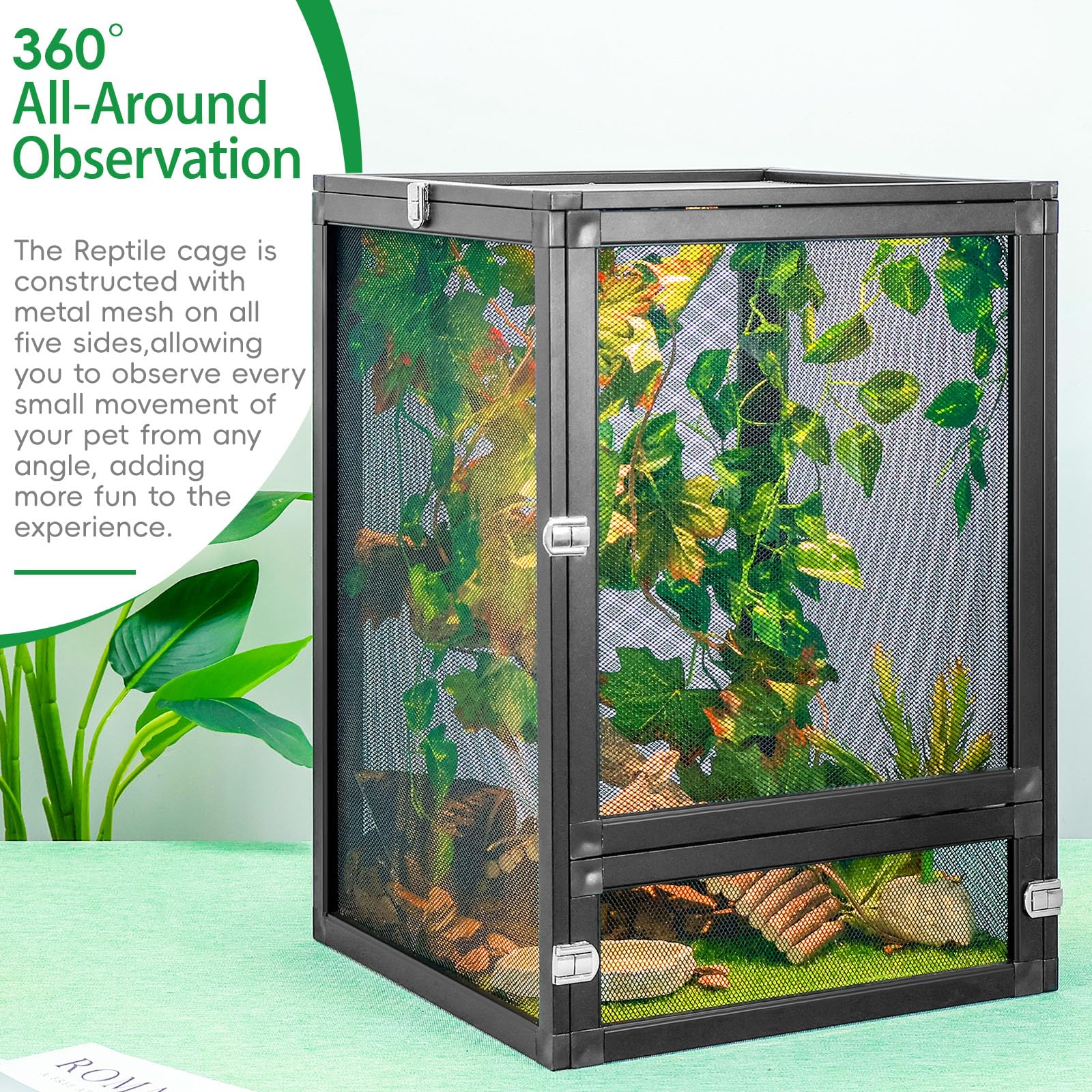 Binano 13 Gal Detachable And Foldable Reptile Butterfly Cage Terrarium, 360 Observation, Airflow, Interaction In Gecko Tank For