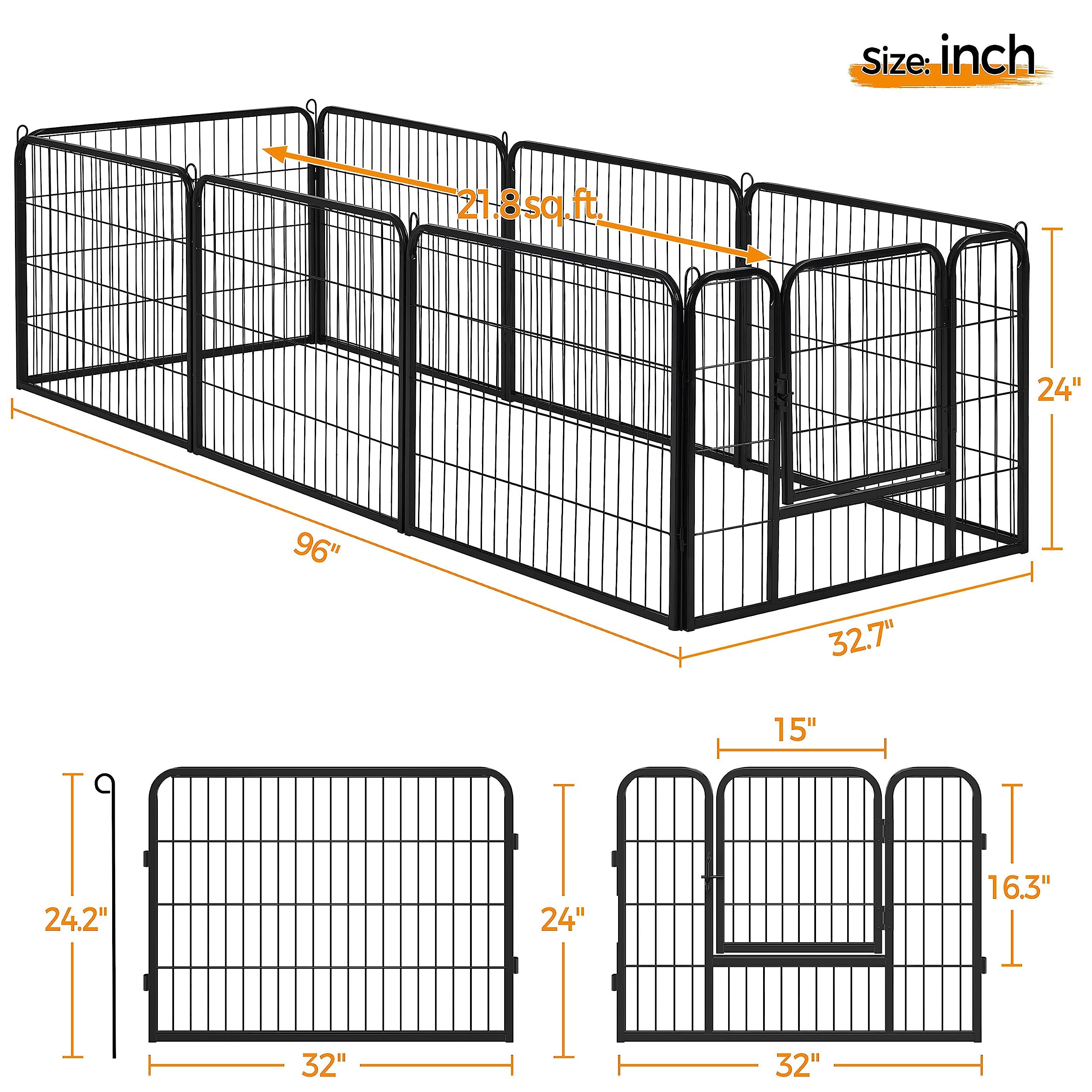 Yaheetech Heavy Duty Extra Wide Dog Playpen, 8 Panels Outdoor Pet Fence For Large/Medium/Small Animals Foldable Puppy Exercise Pen For Garden/Yard/Rv/Camping 24 Inch Height X 32 Inch Width