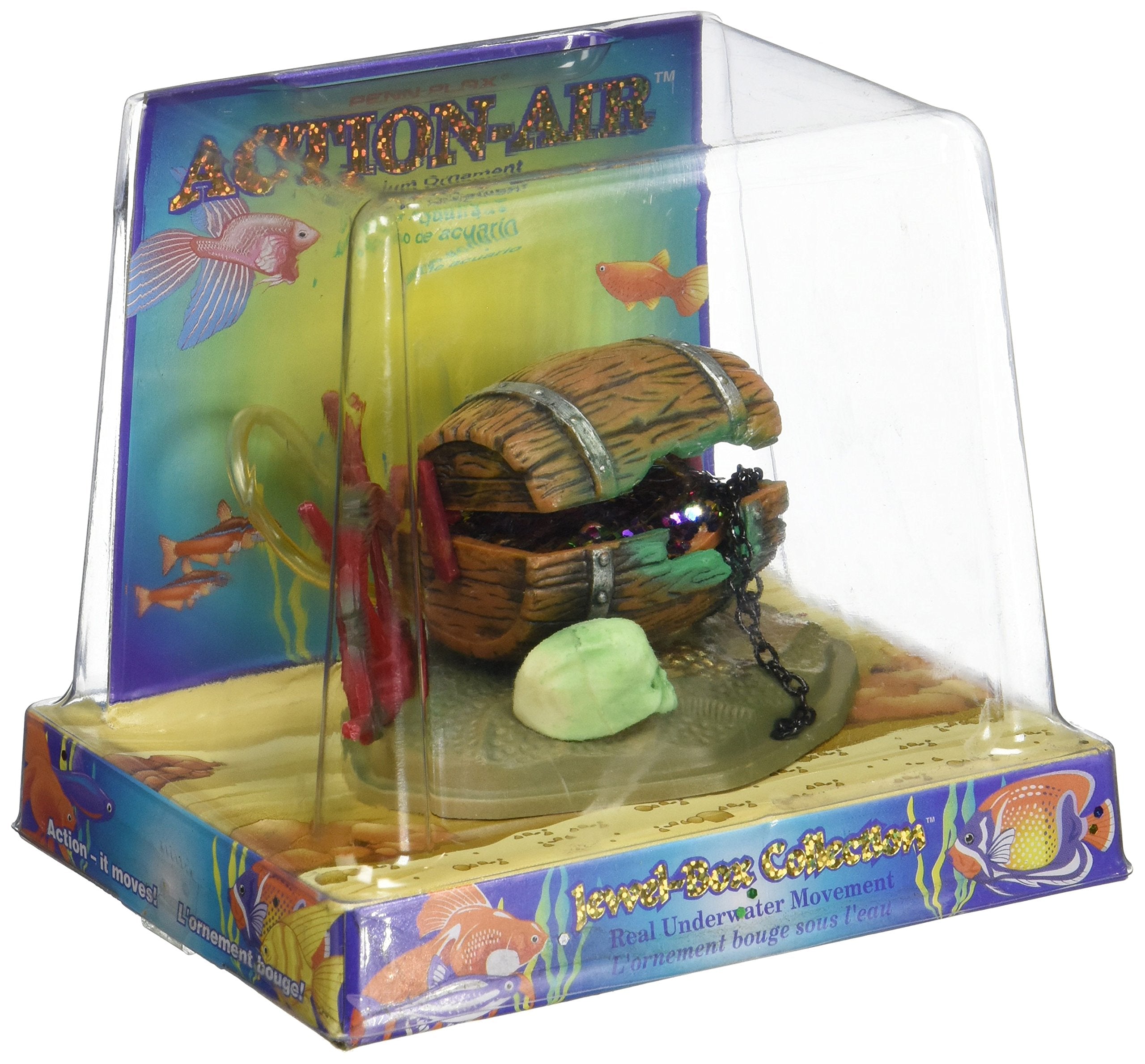 Penn-Plax Aerating Action Ornament, Barrel Of Jewels - Opens And Closes - Small