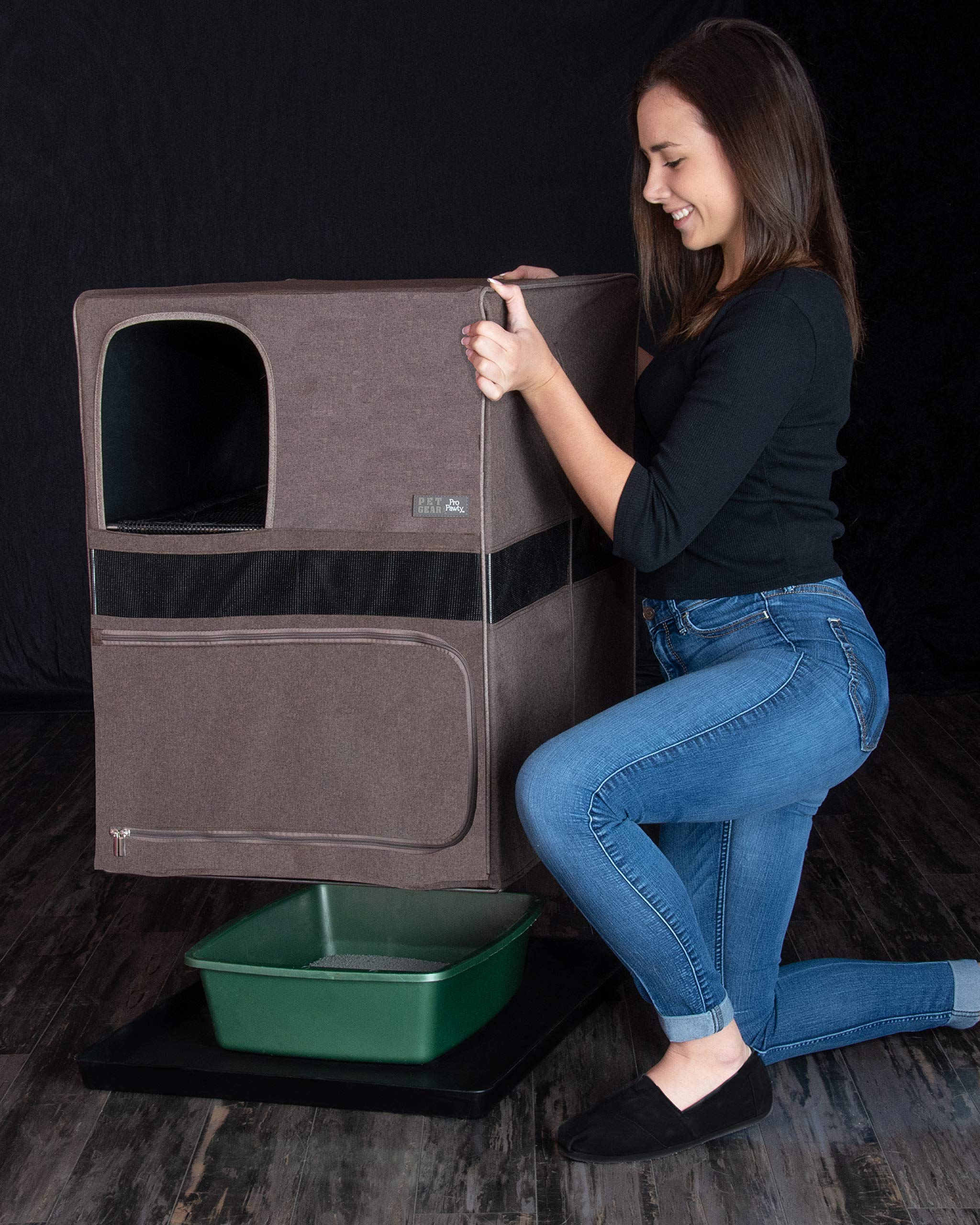 PET GEAR Pro Pawty Cat Litter Box Solution, Foldable, Easy Clean, Small 26.5"x19.5"x26.5", Chocolate, Model 4619CCH
