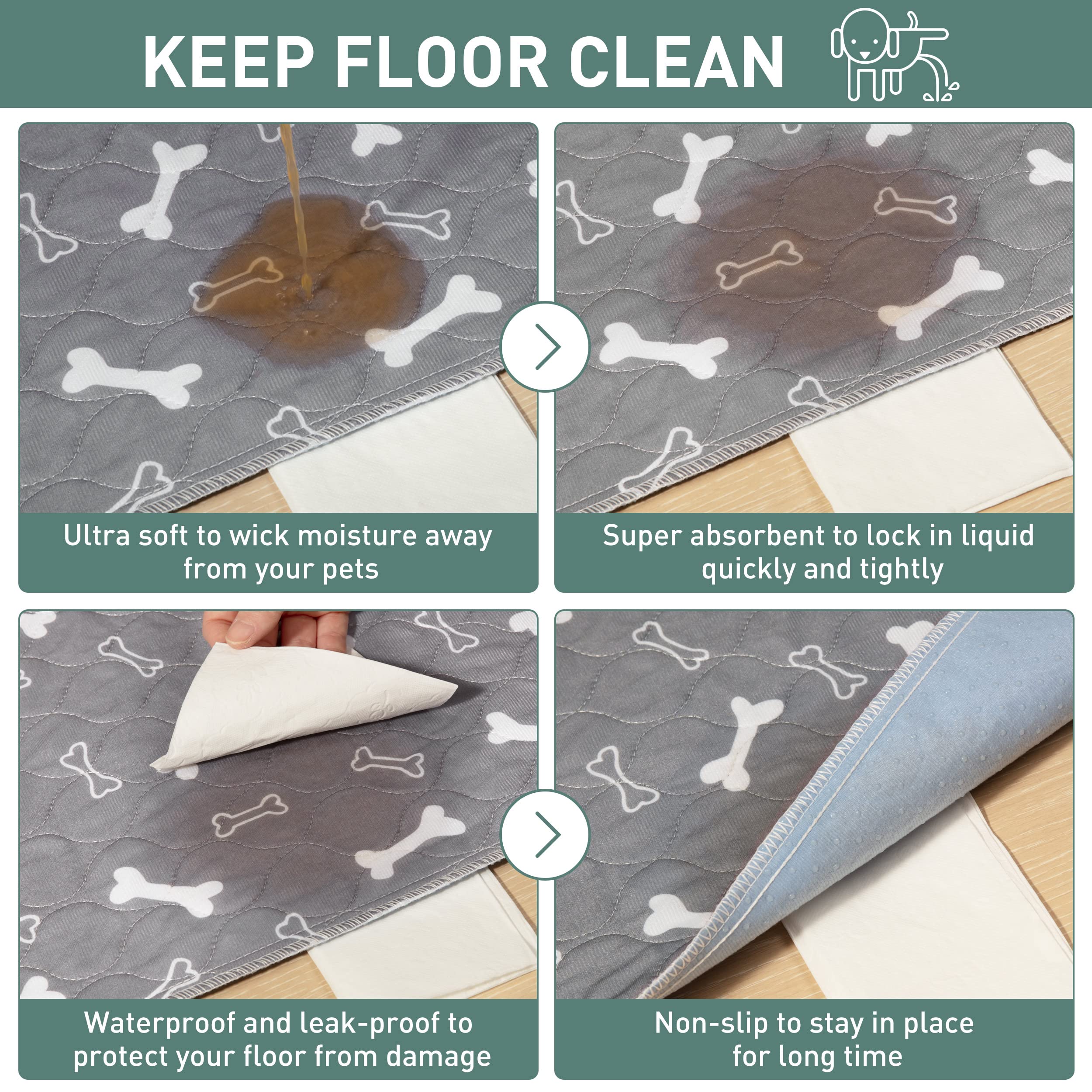 Eterish Reusable Washable Pee Pads For Dogs Small/Large/Extra Large 18'' X 24'' 2 Pack, Absorbent Pet Puppy Dog Training Pads No