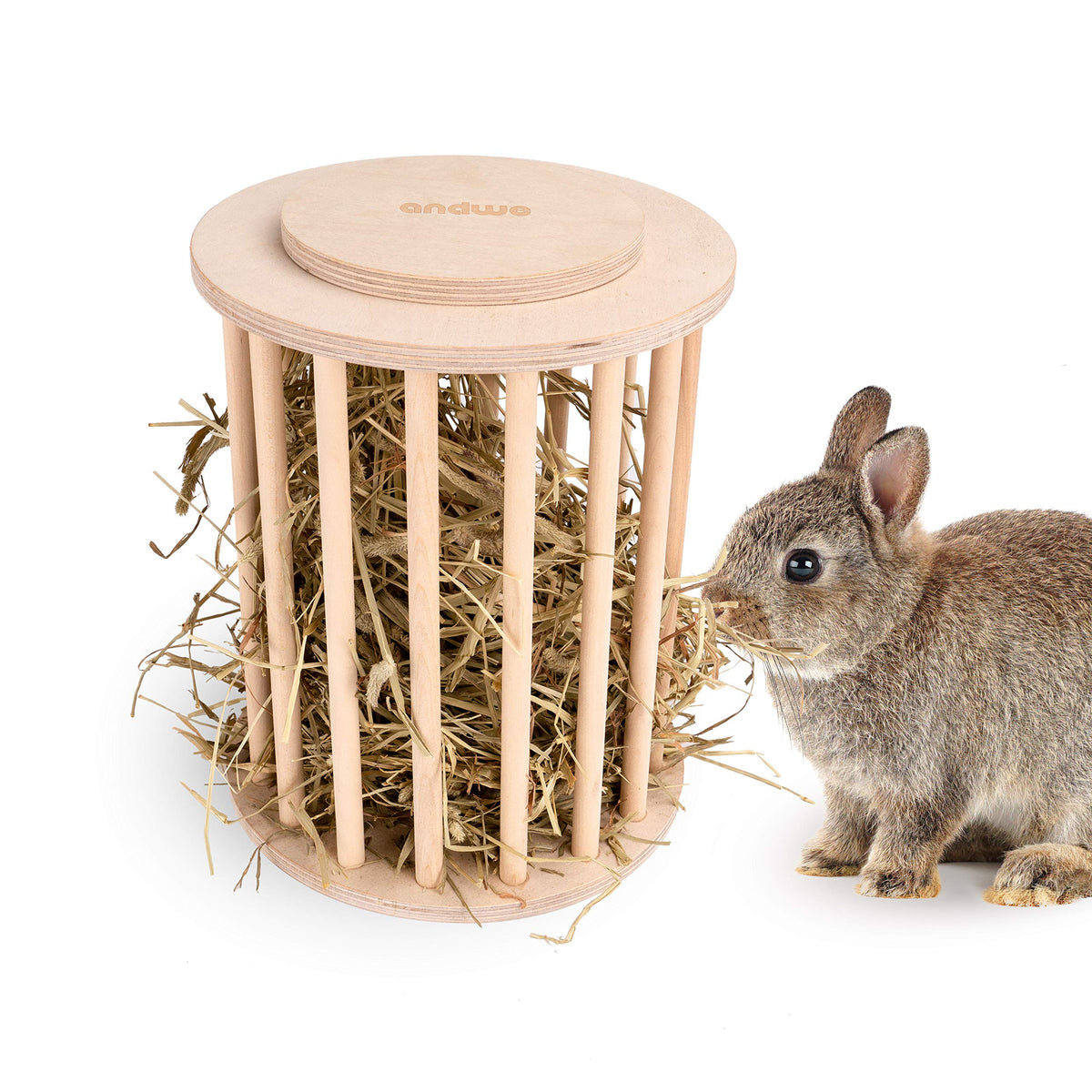 Andwe Hay Feeder Less Wasted Wooden Food Feeding Rack For Rabbit Guinea Pig Chinchilla - Standing Pet-Self Feeding Hay Manage