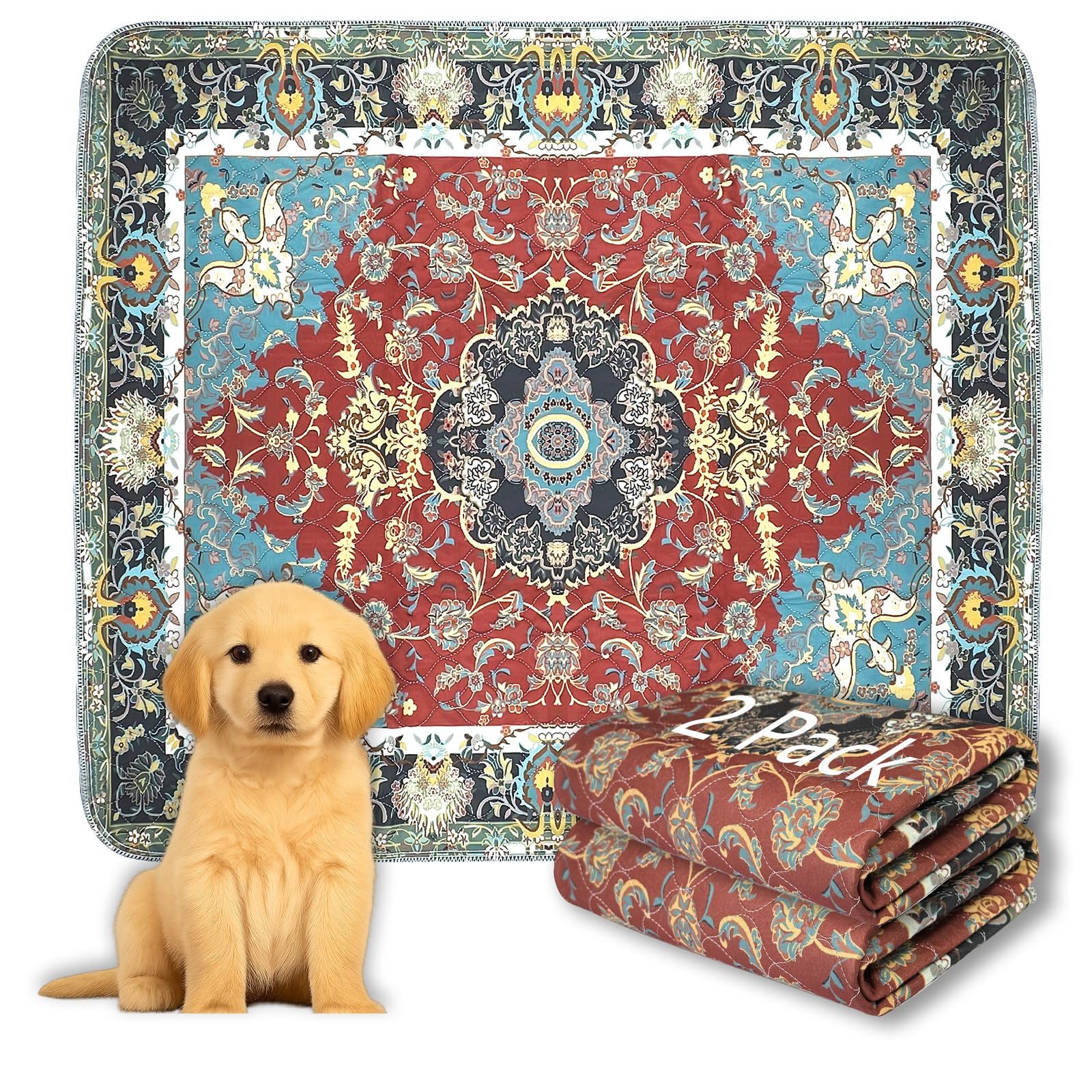 Washable Pee Pads For Dogs, 2 Pack 36'' X41'' Waterproof Non-Slip Puppy Pad With Fast Absorbent, Reusable Rug For Training Trave