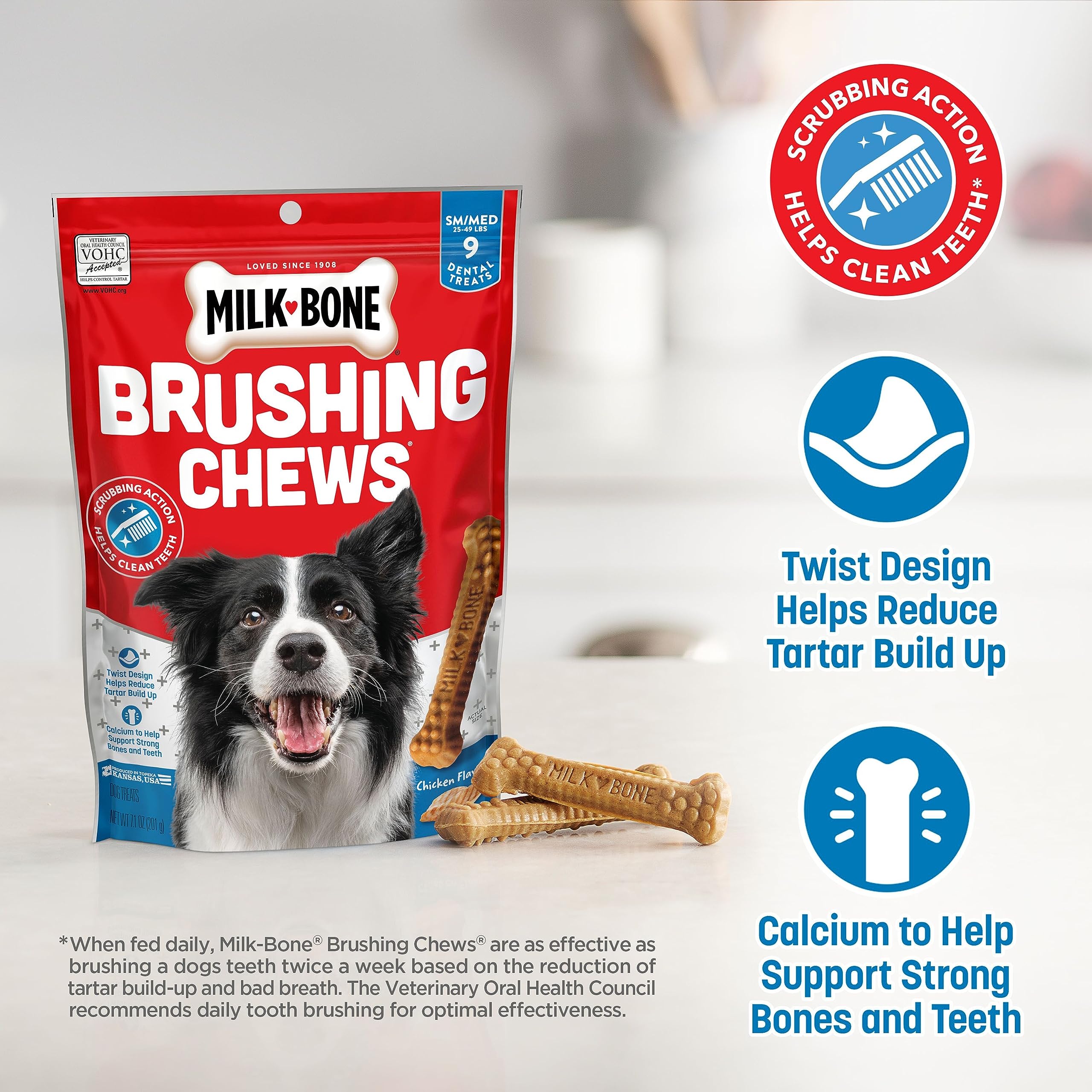 Milk-Bone Original Brushing Chews, 35 Small/Medium Daily Dental Dog Treats Scrubbing Action Helps Clean Teeth