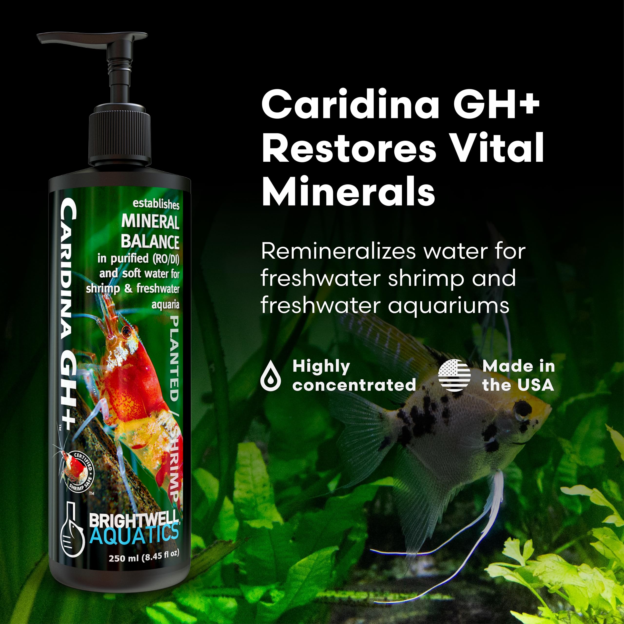 Brightwell Aquatics Caridina GH+ Mineral Supplement Restores Calcium Magnesium Potassium Sodium in Soft RO/DI Water for Shrimp B