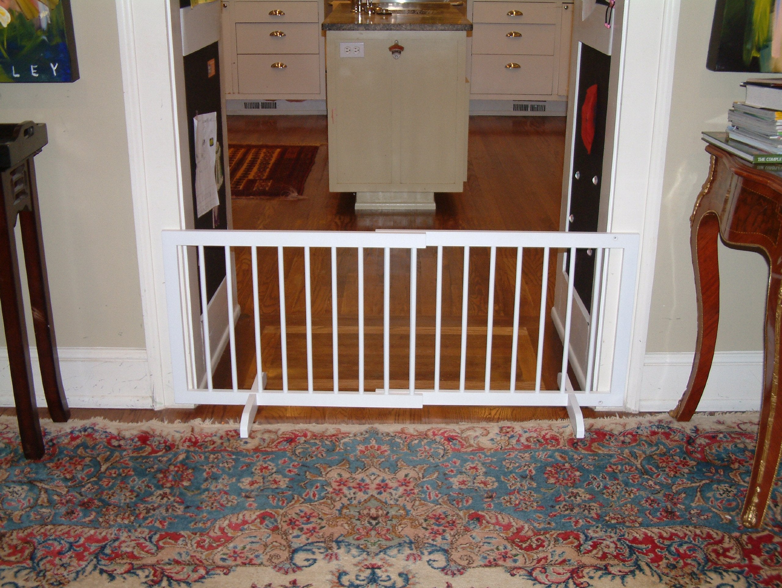 Cardinal Gates SG Wood Step Over Pet Gate - Adjustable Short Dog Gate - 20 Inches Tall - 28 Inches to 51 Inches Wide - White